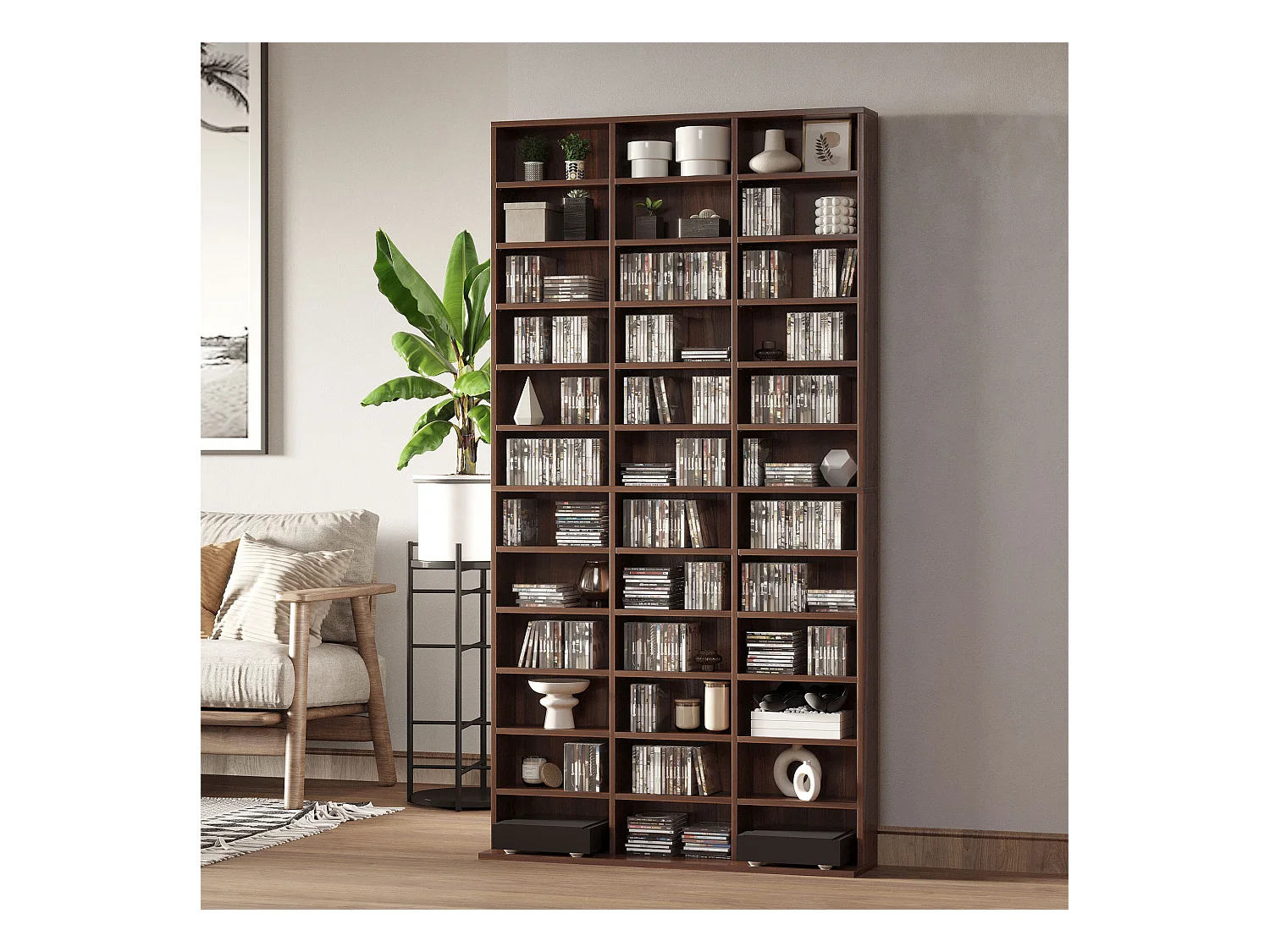 Étagère rangement CD/DVD meuble de rangement pour 1116 CDs 33 compartiments réglables en hauteur 102 x 24 x 195 cm marron