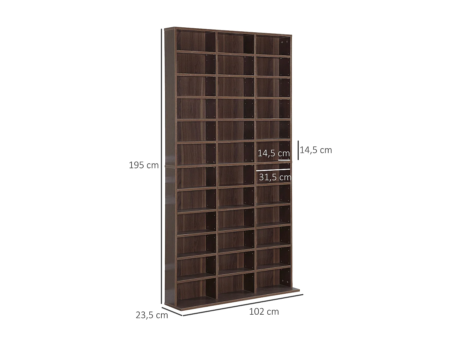 Étagère rangement CD/DVD meuble de rangement pour 1116 CDs 33 compartiments réglables en hauteur 102 x 24 x 195 cm marron