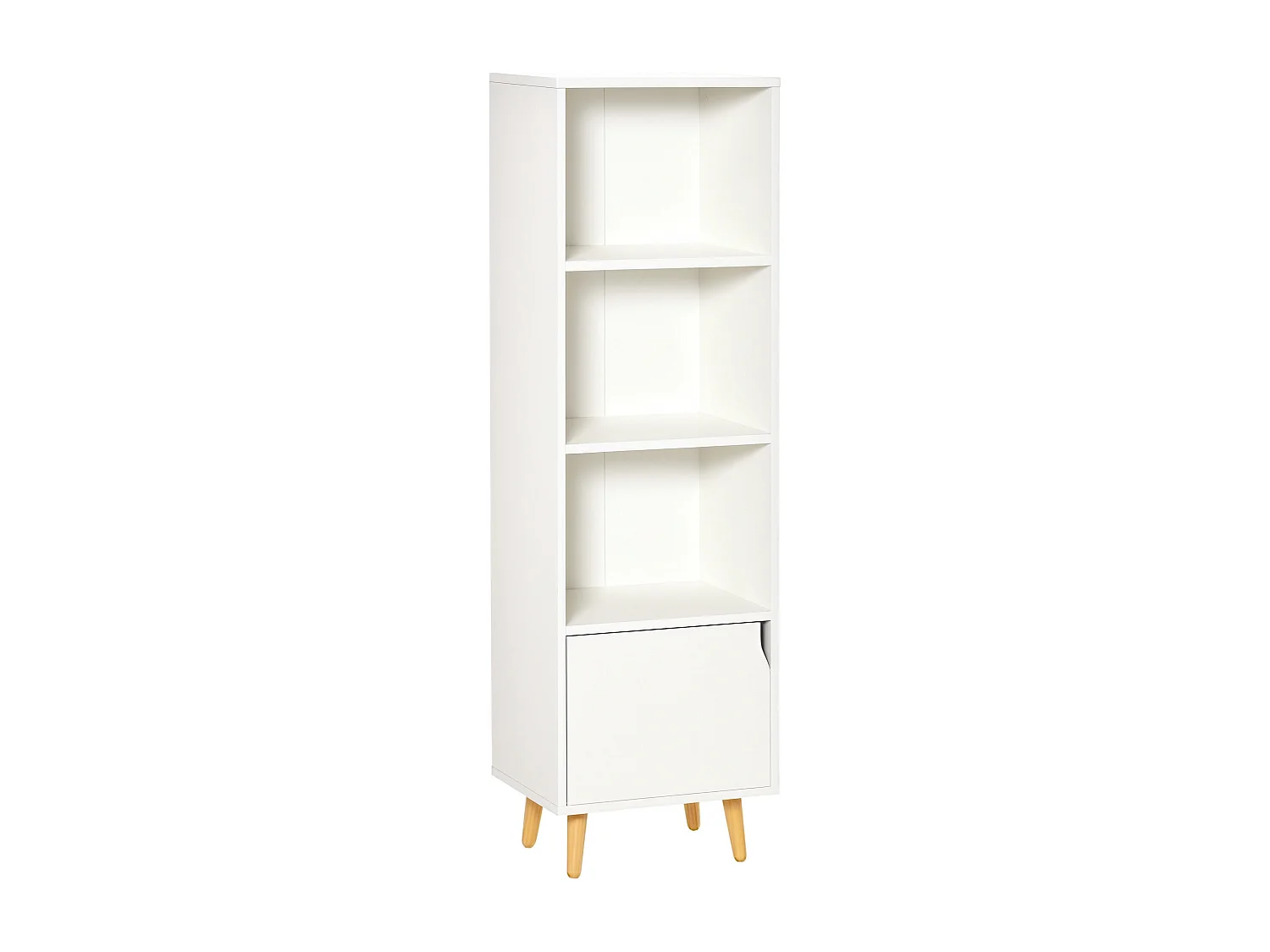 Meuble de rangement colonne design scandinave - 3 niches, placard porte - piètement effilé incliné bois pin panneaux particules blanc