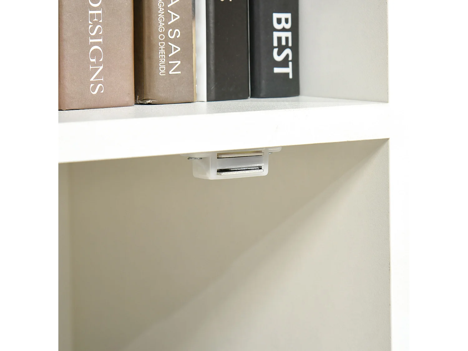 Meuble de rangement colonne design scandinave - 3 niches, placard porte - piètement effilé incliné bois pin panneaux particules blanc