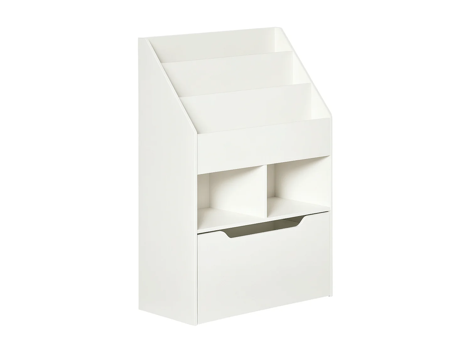 Bibliothèque étagère multi-rangement 3 étagères 2 niches grand tiroir MDF blanc