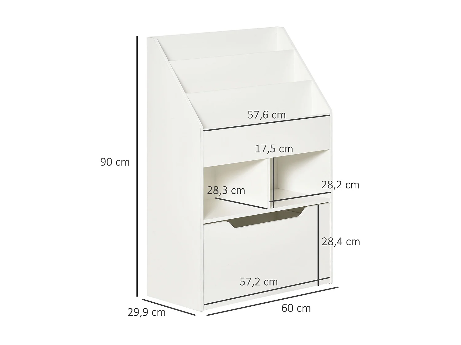 Bibliothèque étagère multi-rangement 3 étagères 2 niches grand tiroir MDF blanc