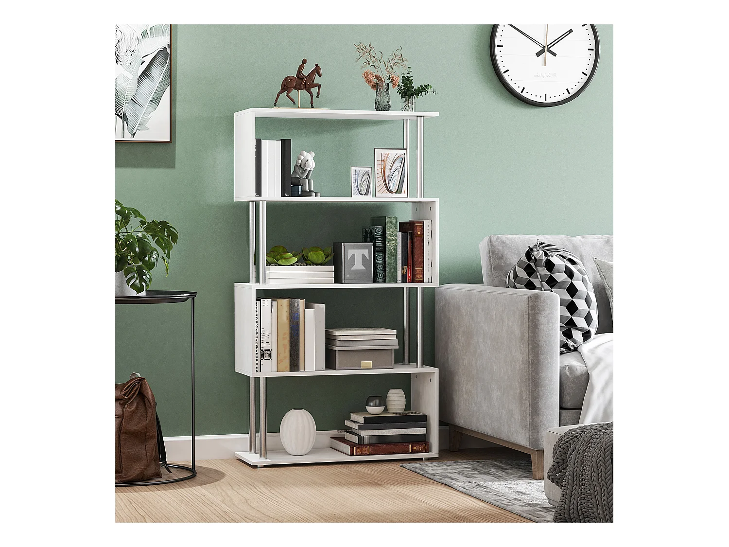Bibliothèque étagère design contemporain en S 4 niveaux 80L x 30l x 145H cm coloris blanc