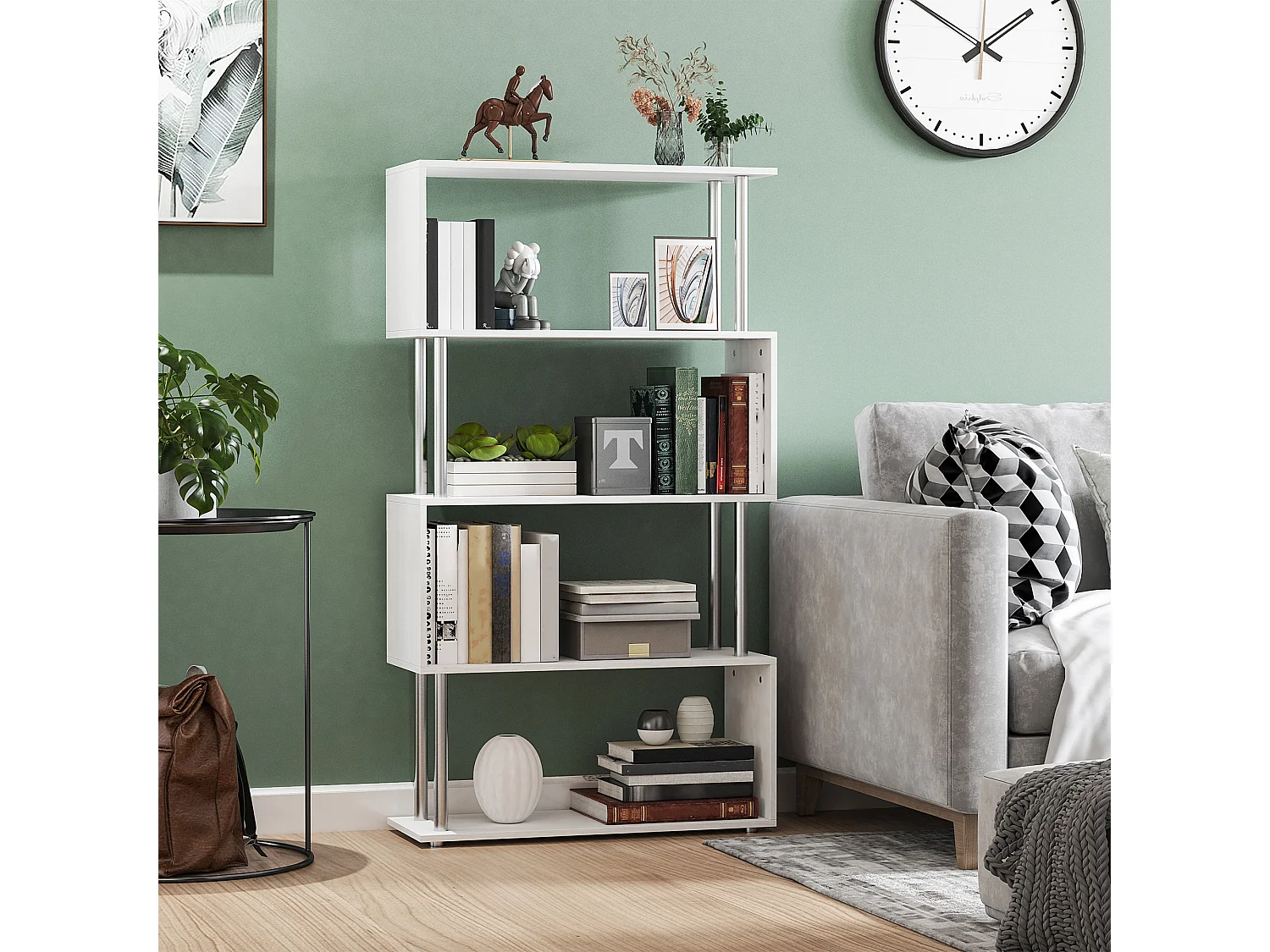 Bibliothèque étagère design contemporain en S 4 niveaux 80L x 30l x 145H cm coloris blanc