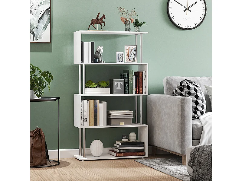 Bibliothèque étagère design contemporain en S 4 niveaux 80L x 30l x 145H cm coloris blanc