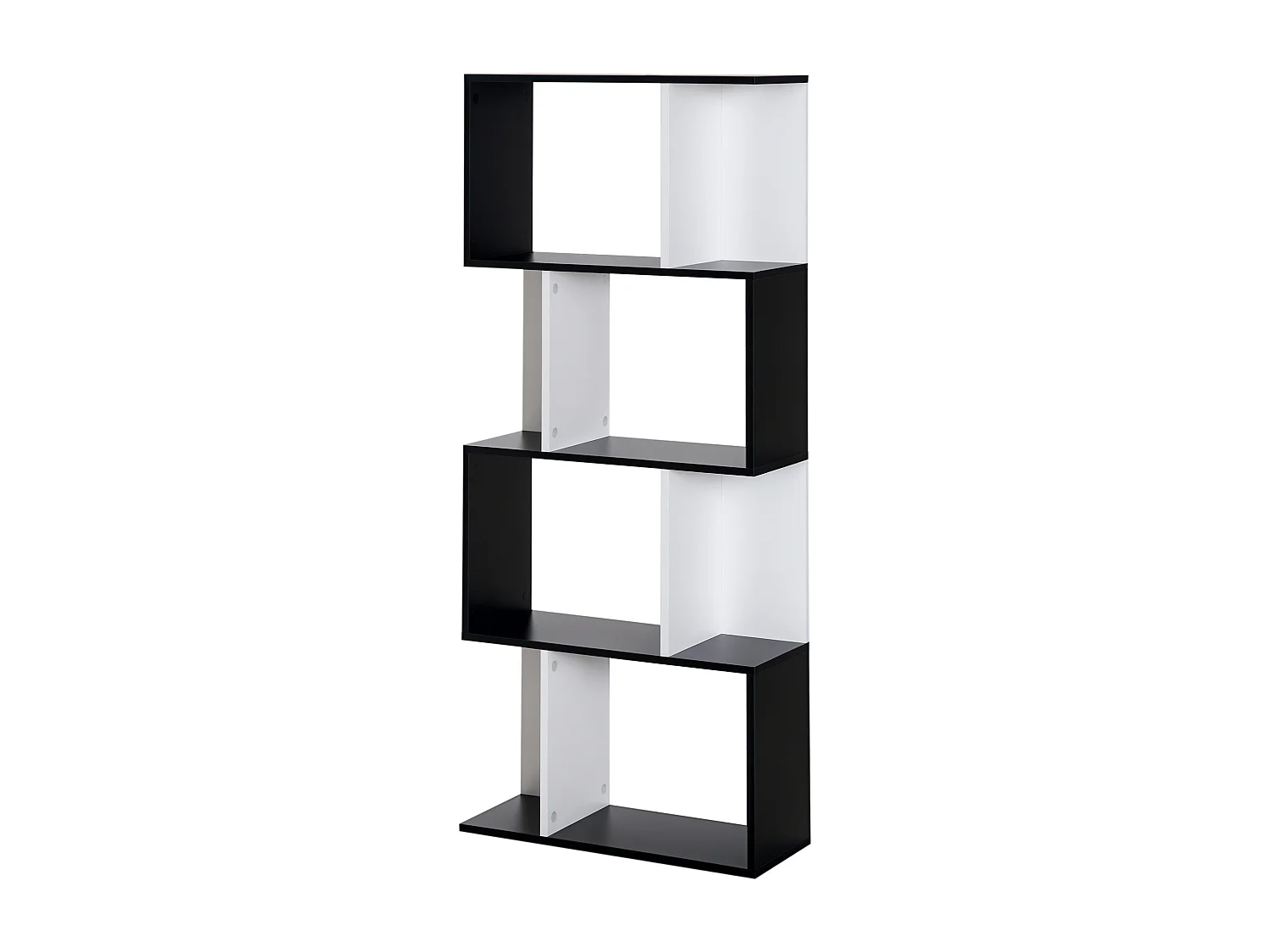 Bibliothèque étagère meuble de rangement design contemporain en S 4 étagères 60L x 24l x 148H cm noir blanc