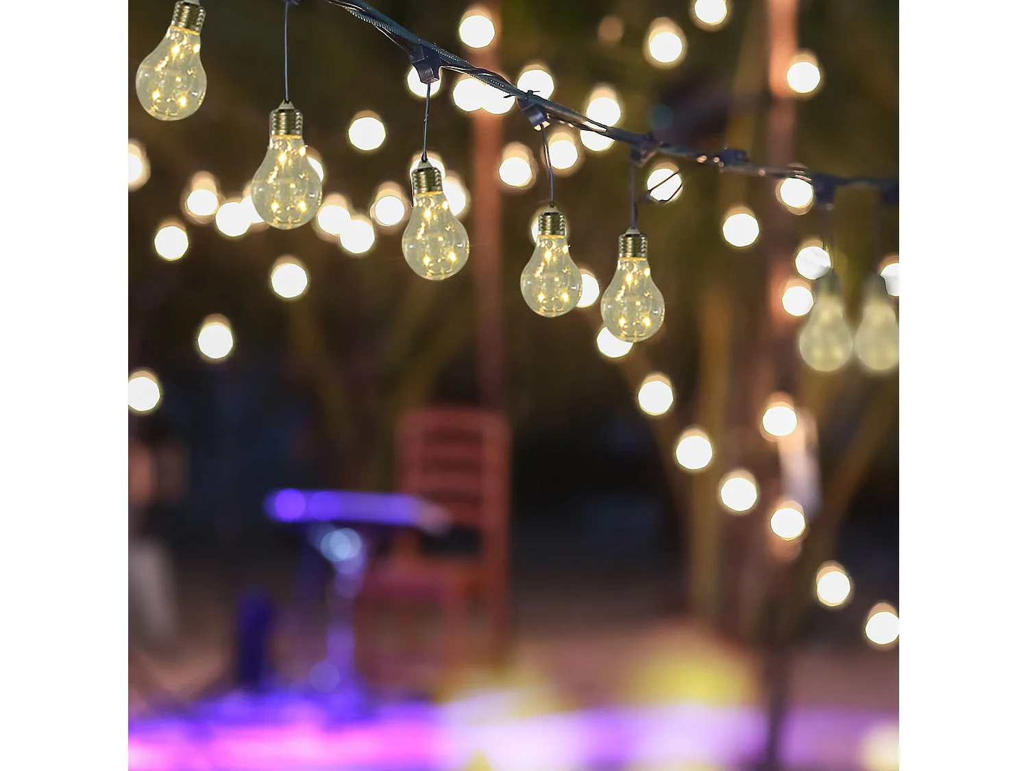 Guirlandes lumineuses solaires extérieures - lot de 2 pièces - total 20 ampoules LED blanc chaud - longueur totale 3,8 m - norme IP44