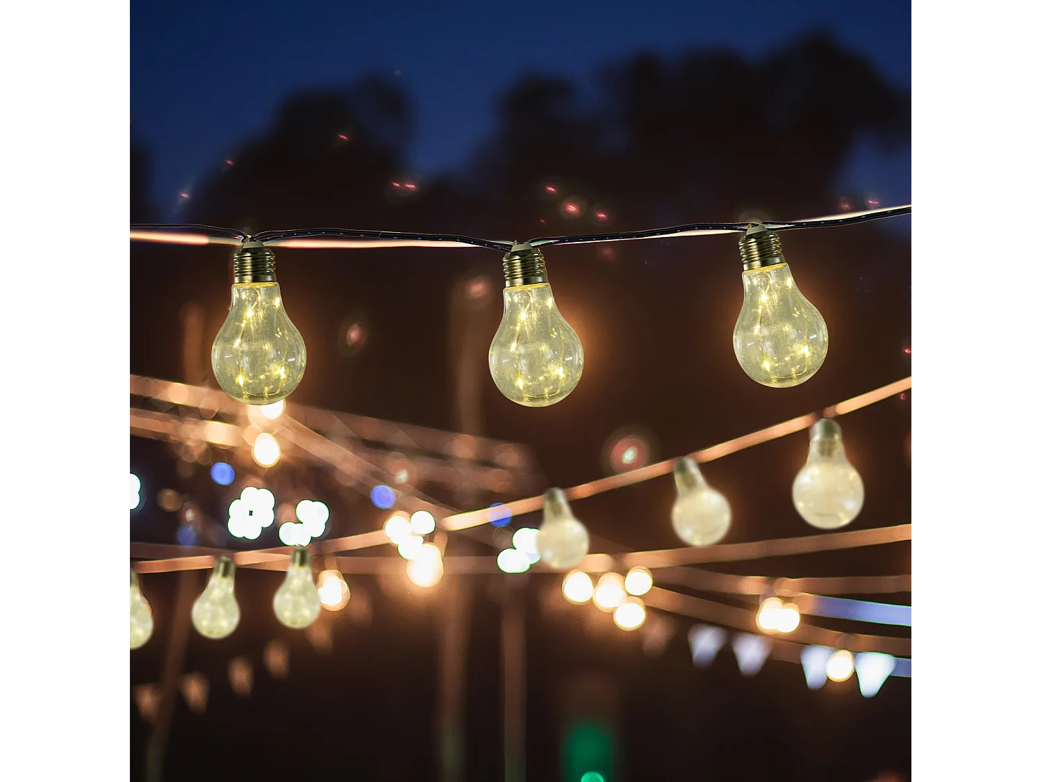 Guirlandes lumineuses solaires extérieures - lot de 2 pièces - total 20 ampoules LED blanc chaud - longueur totale 3,8 m - norme IP44