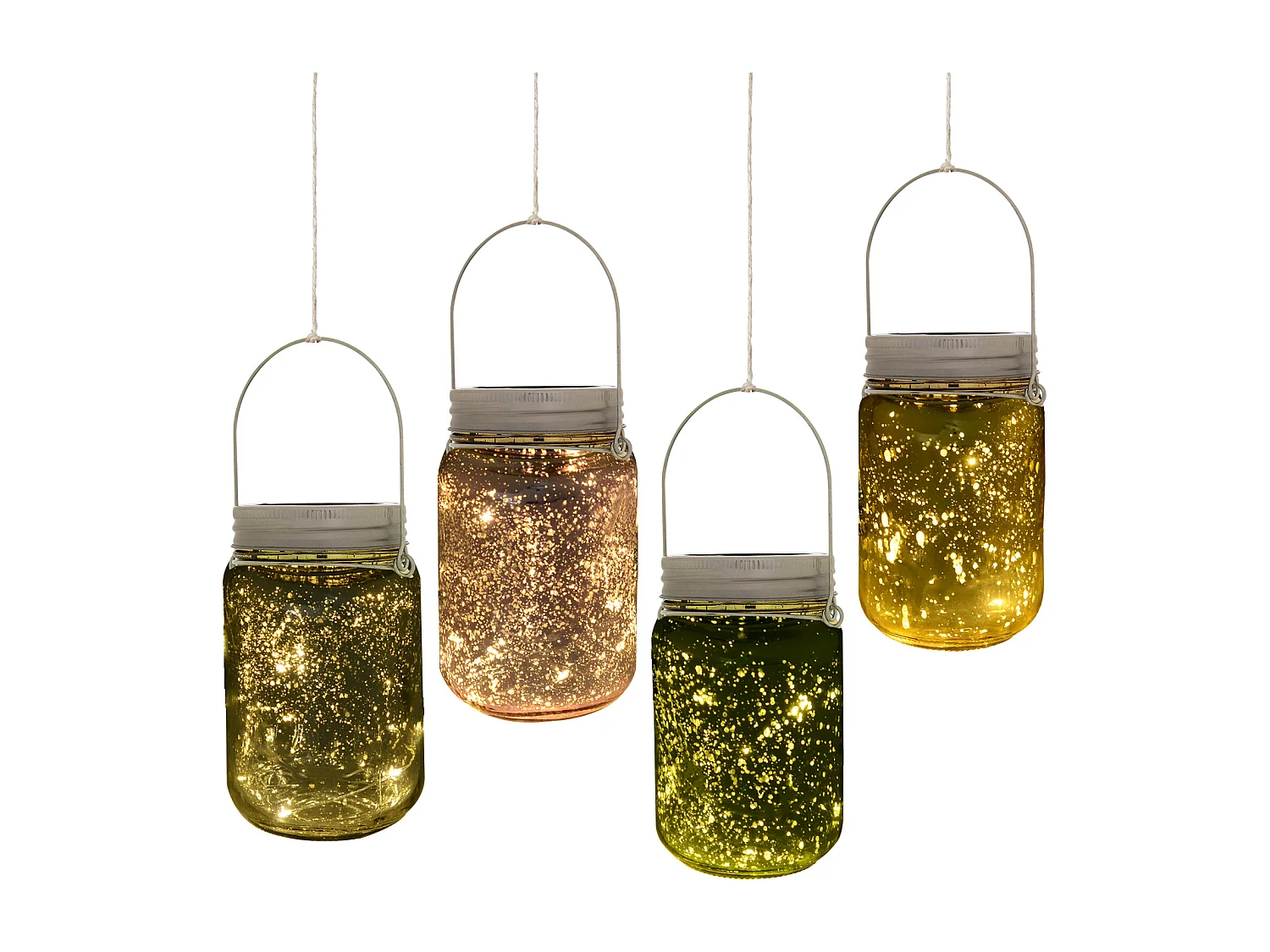 Outsunny Lumière de jardin solaire - pots mason jar 4 pièces - lanterne de verre solaire LED étanche norme IP 44 - lampes décoratives de jardin 4 couleurs