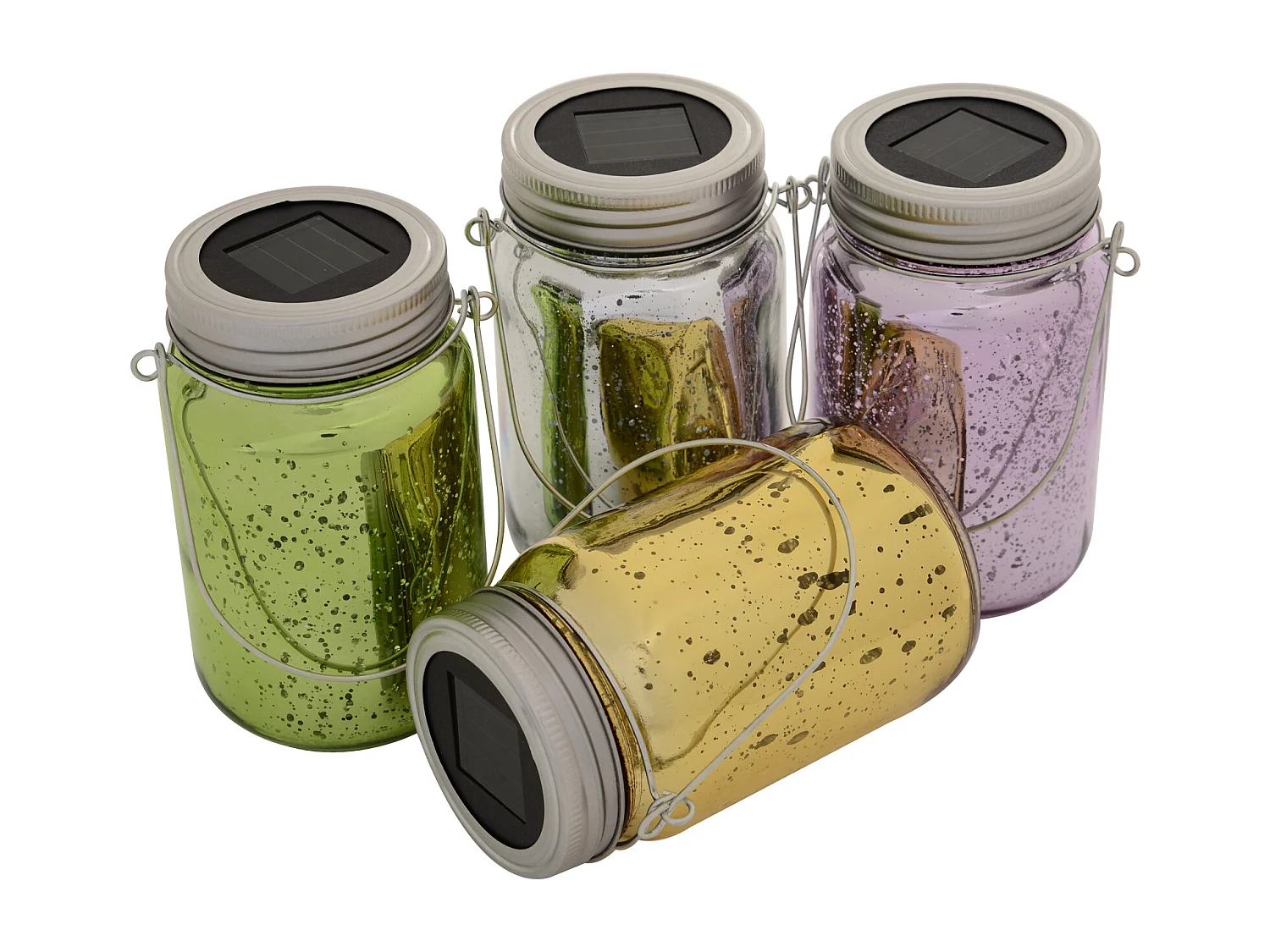 Outsunny Lumière de jardin solaire - pots mason jar 4 pièces - lanterne de verre solaire LED étanche norme IP 44 - lampes décoratives de jardin 4 couleurs