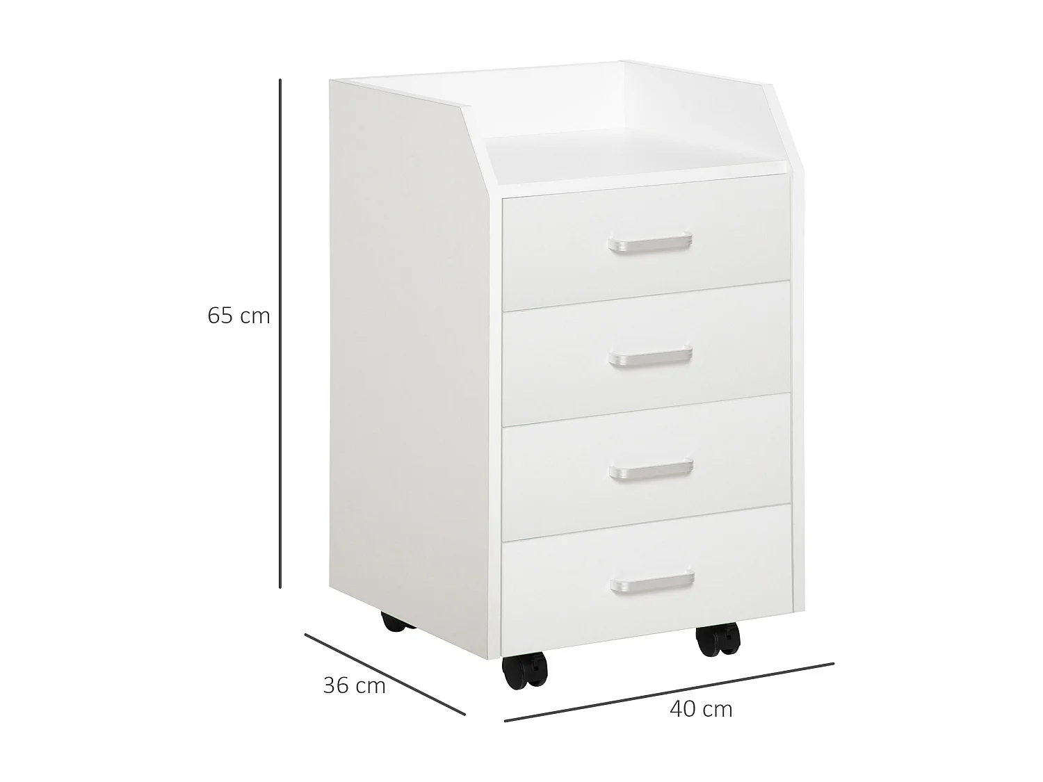 Vinsetto Caisson de bureau rangement bureau sur roulettes 4 tiroirs coulissants plateau à rebord MDF panneaux particules blanc