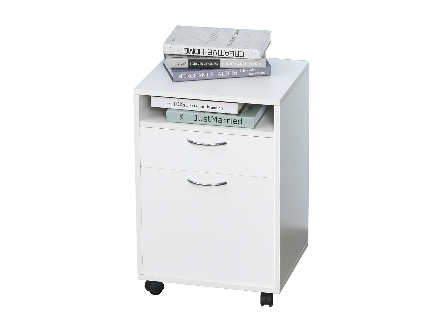 Caisson de bureau rangement bureau sur roulettes tiroir placard niche panneaux particules blanc
