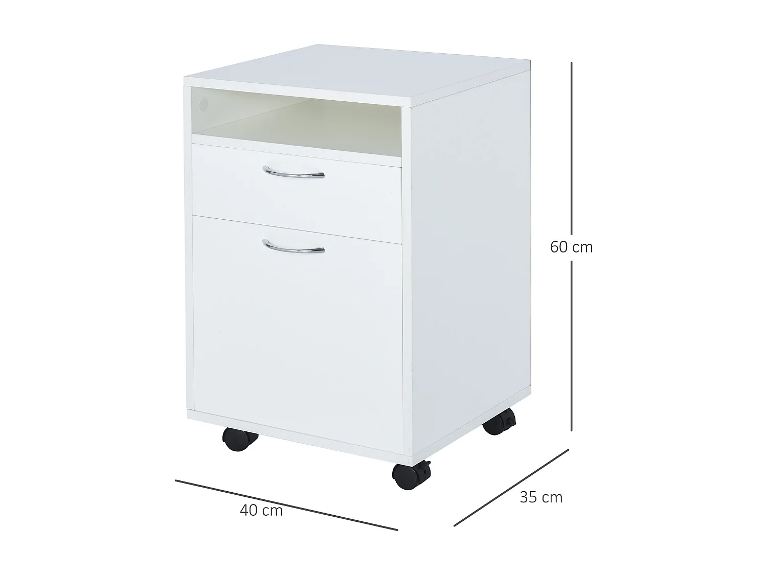 Caisson de bureau rangement bureau sur roulettes tiroir placard niche panneaux particules blanc