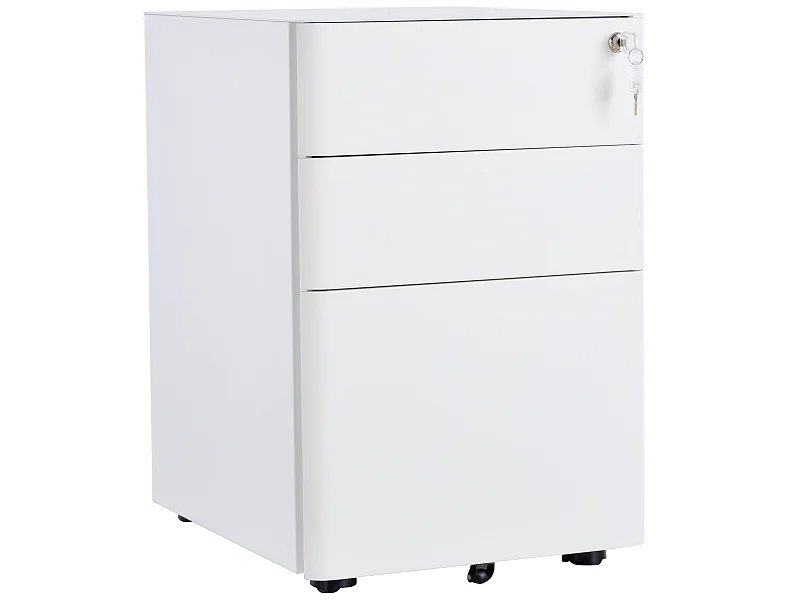 Caisson de bureau rangement bureau sur roulettes 3 tiroirs coulissants verrouillables trieur à dossiers dim. 39L x 48I x 59H cm acier blanc