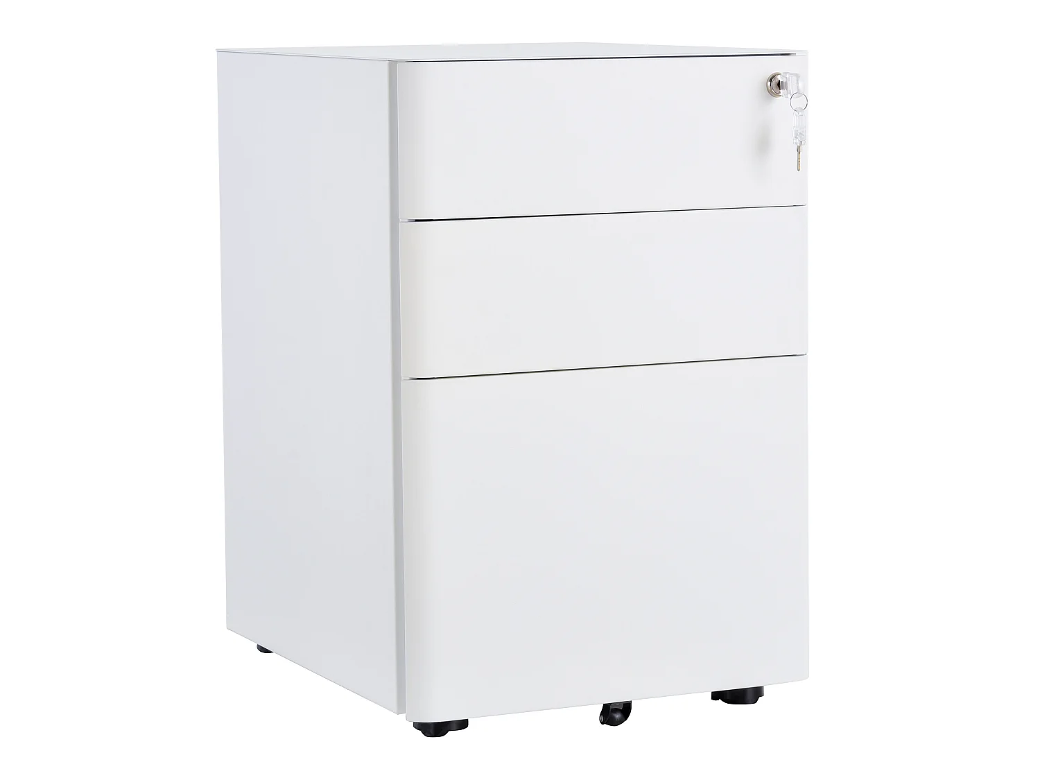 Caisson de bureau rangement bureau sur roulettes 3 tiroirs coulissants verrouillables trieur à dossiers dim. 39L x 48I x 59H cm acier blanc
