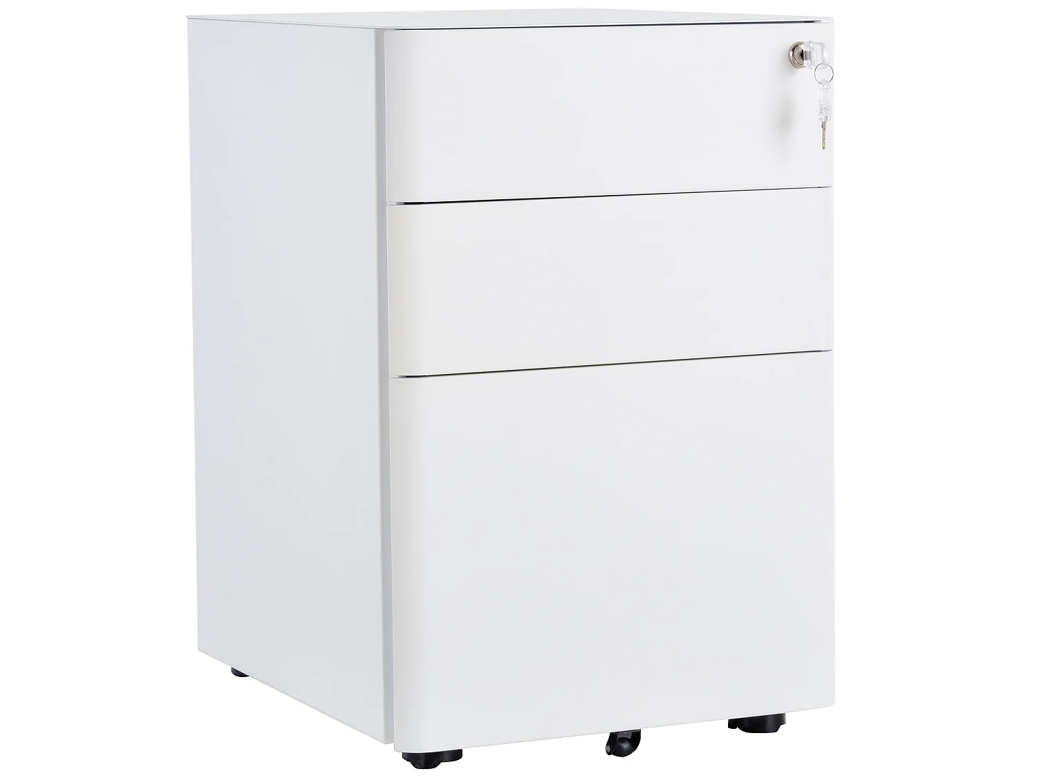 Caisson de bureau rangement bureau sur roulettes 3 tiroirs coulissants verrouillables trieur à dossiers dim. 39L x 48I x 59H cm acier blanc