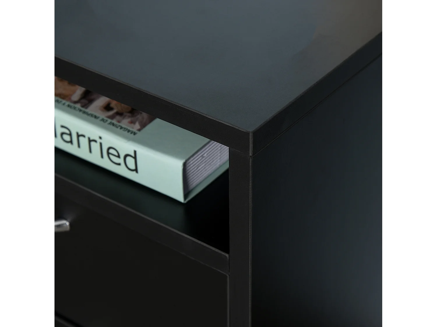 Caisson de bureau rangement bureau sur roulettes tiroir placard niche panneaux particules noir