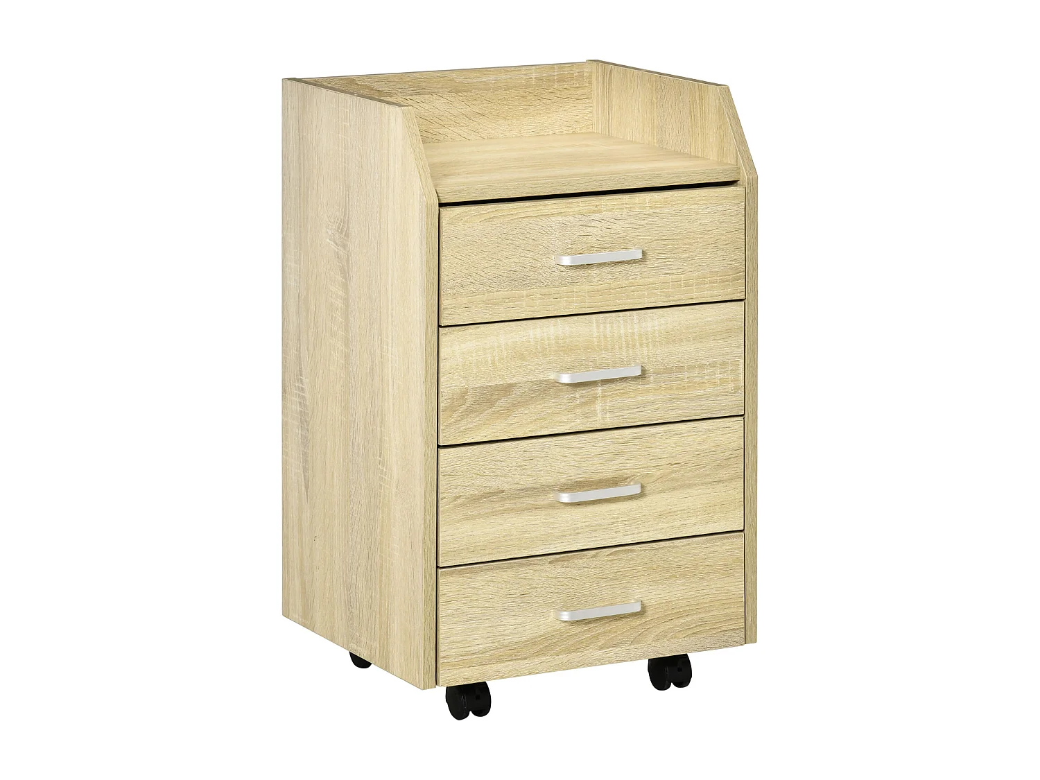 Vinsetto Caisson de bureau rangement bureau sur roulettes 4 tiroirs coulissants plateau à rebord MDF panneaux particules aspect chêne clair