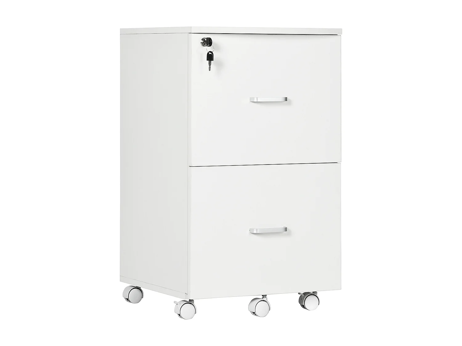 Vinsetto Caisson de bureau rangement bureau sur roulettes 2 tiroirs verrouillables 2 clés fournies MDF panneaux particules blanc