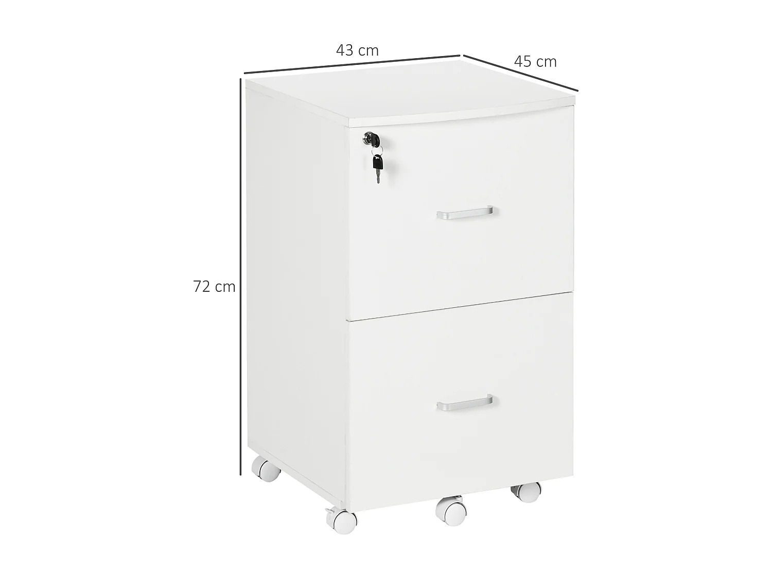 Vinsetto Caisson de bureau rangement bureau sur roulettes 2 tiroirs verrouillables 2 clés fournies MDF panneaux particules blanc