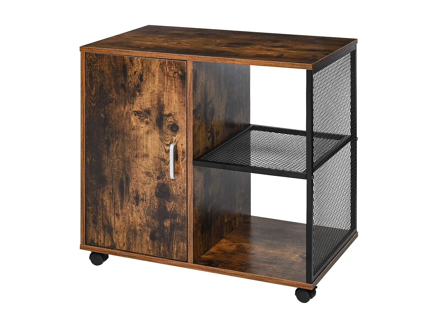 HOMCOM Support d'imprimante - caisson organiseur bureau - placard porte, 2 niches, grand plateau - panneaux particules coloris boisé métal noir