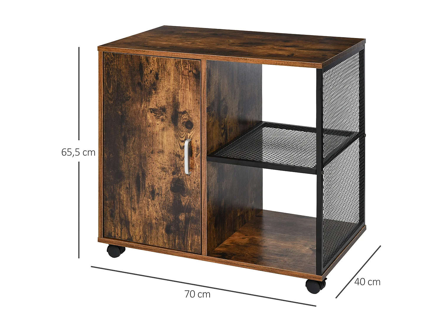 HOMCOM Support d'imprimante - caisson organiseur bureau - placard porte, 2 niches, grand plateau - panneaux particules coloris boisé métal noir