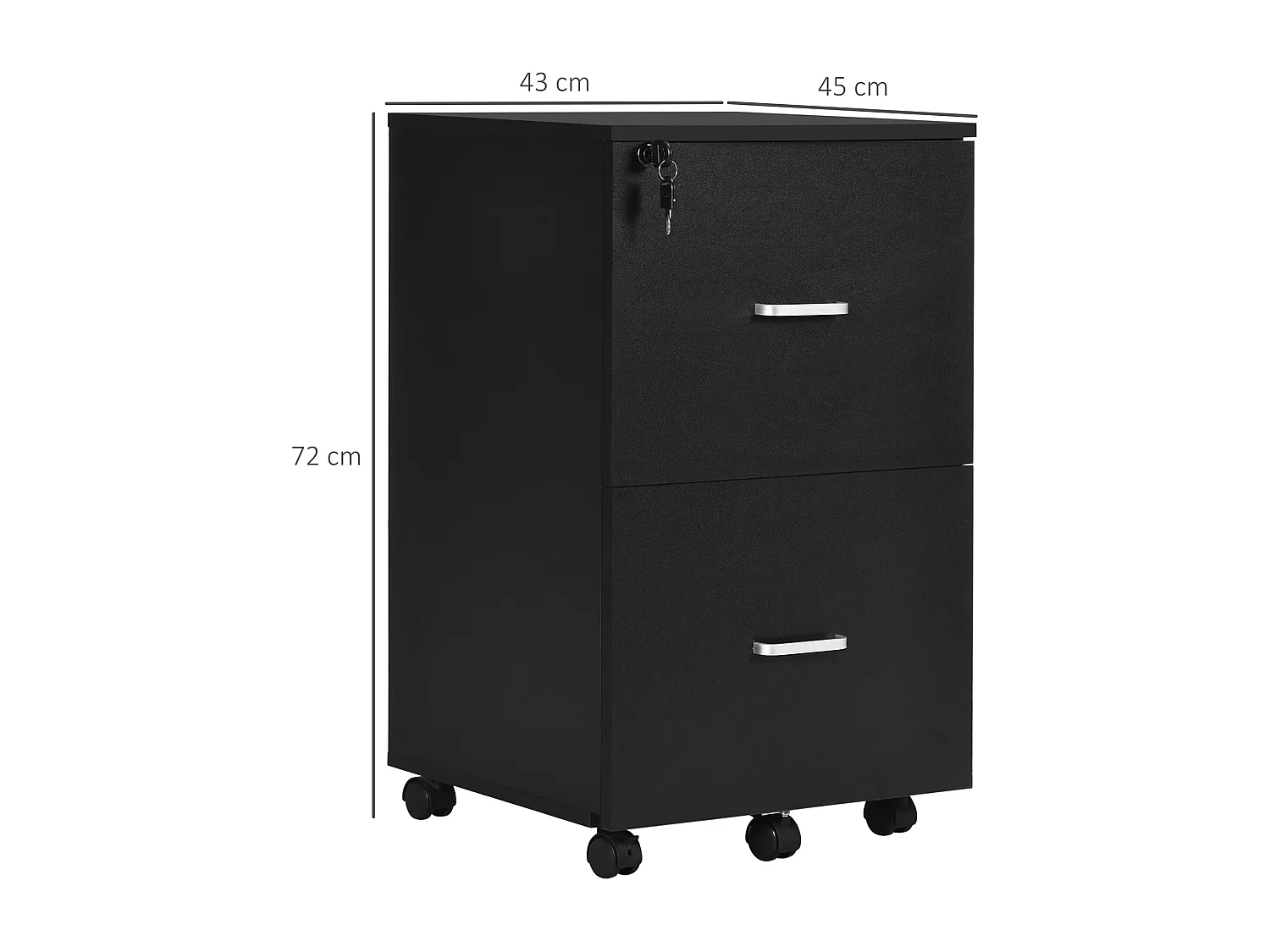 Vinsetto Caisson de bureau rangement bureau sur roulettes 2 tiroirs verrouillables 2 clés fournies MDF panneaux particules noir