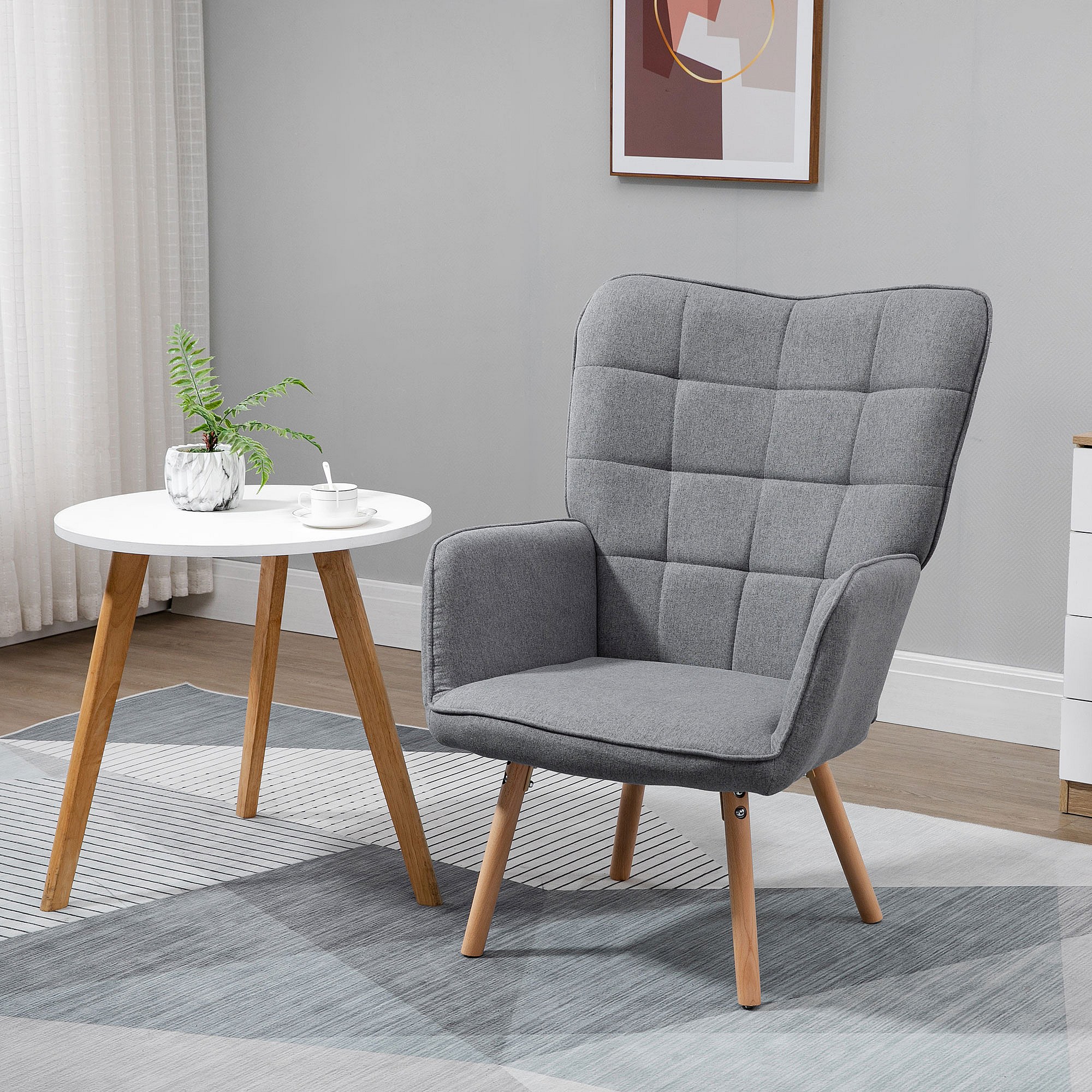 Fauteuil Relax Inclinable 'Irene' Avec Oreilles Et Pieds En Bois – Tissu Anti-taches, Structure Pin, Mousse HR – Fabrication Espagnole