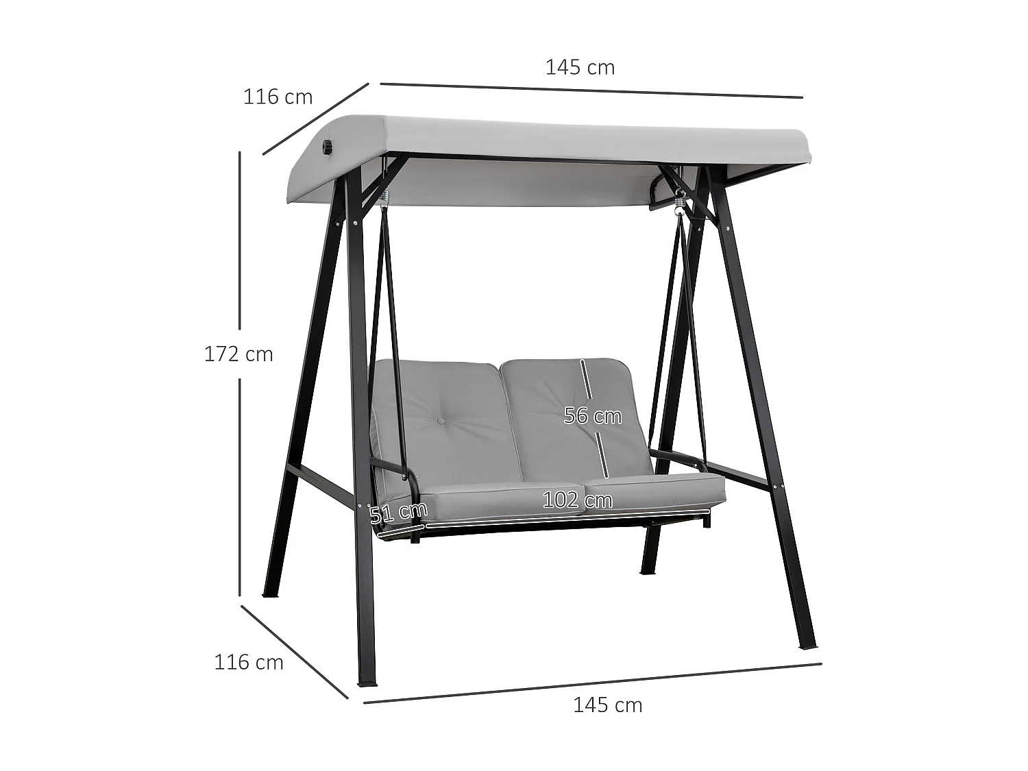 Balancelle de jardin 2 places grand confort coussins d'assise et dossier fournis accoudoirs pare-soleil gris