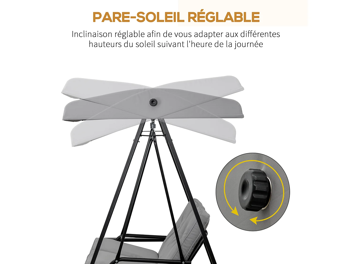 Balancelle de jardin 2 places grand confort coussins d'assise et dossier fournis accoudoirs pare-soleil gris