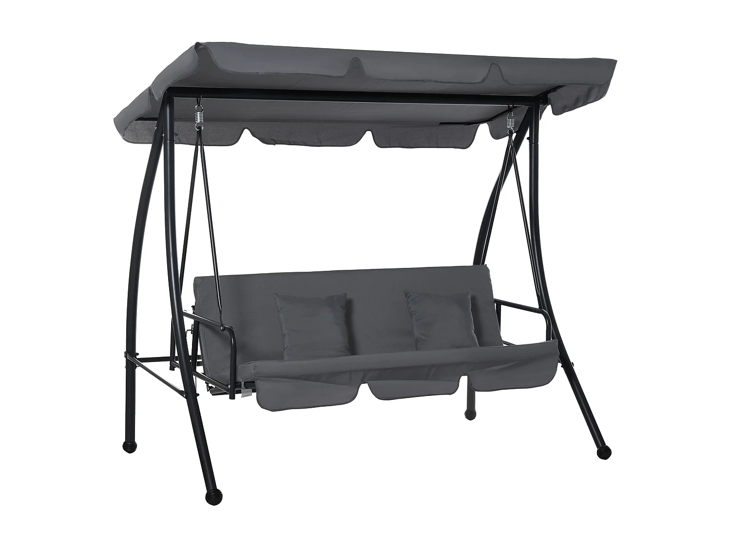 Balancelle de jardin convertible 3 places grand confort inclinaison toit réglable matelas fourni 2L x 1,25l x 1,7H m métal polyester noir anthracite