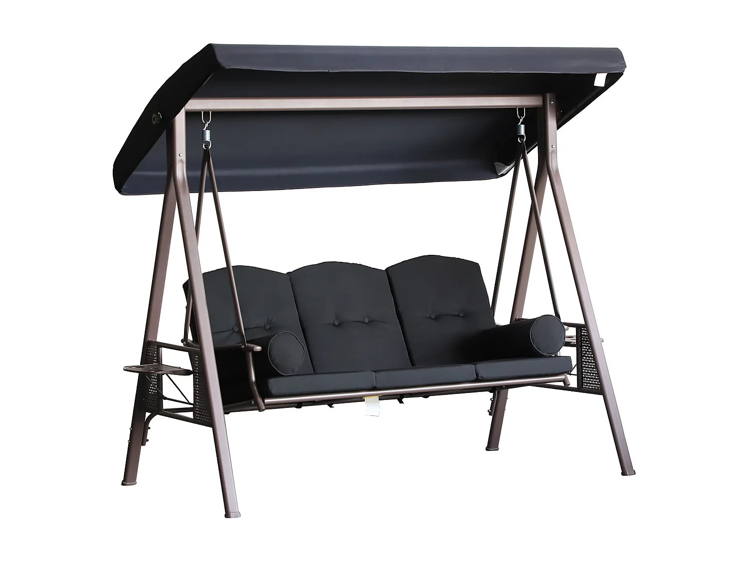 Balancelle de jardin 3 places grand confort toit inclinaison réglable coussins plateaux rétractables polyester filé noir
