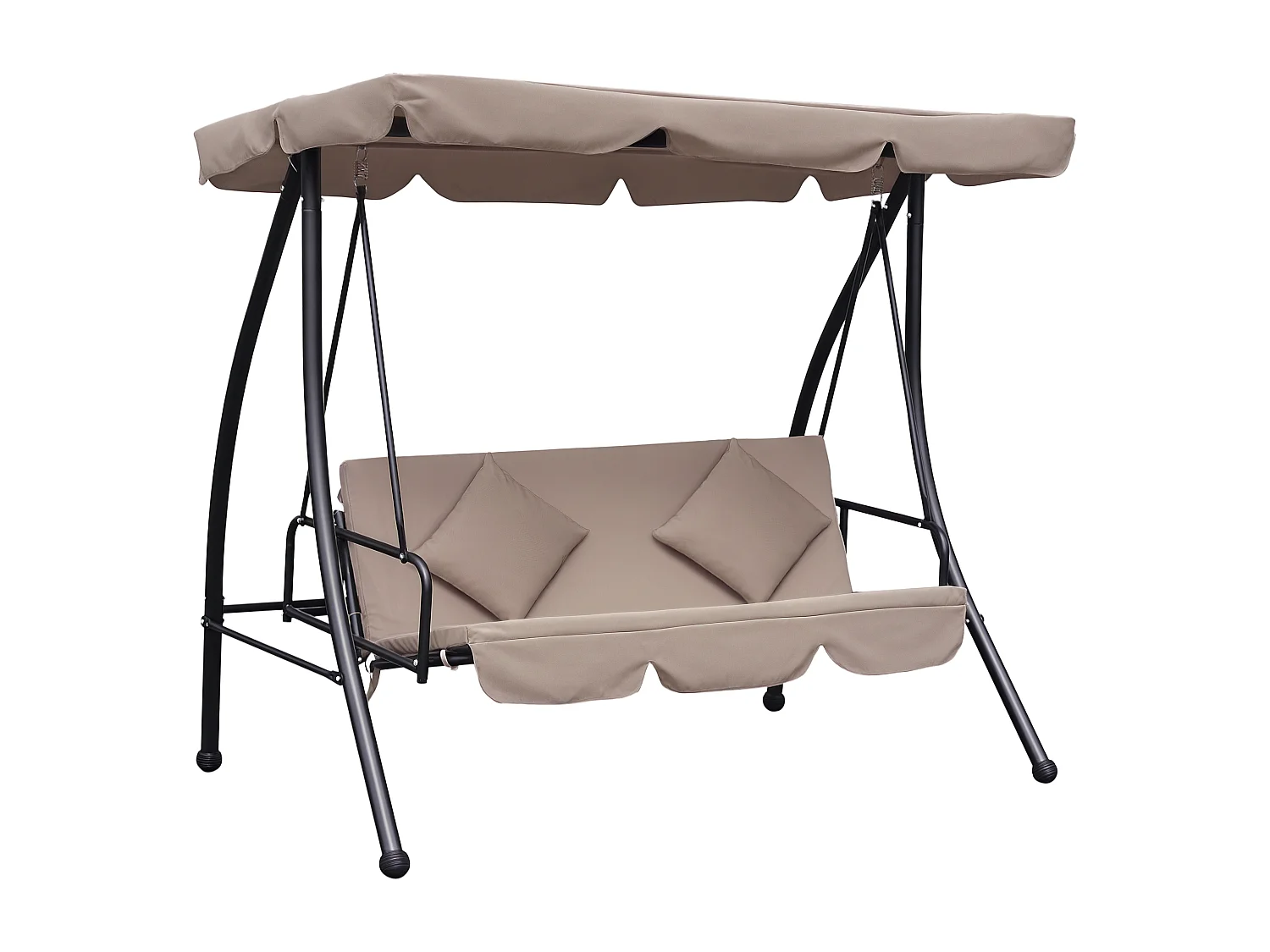 Balancelle de jardin convertible 3 places grand confort inclinaison toit réglable matelas fourni 2L x 1,25l x 1,7H m métal polyester noir et beige