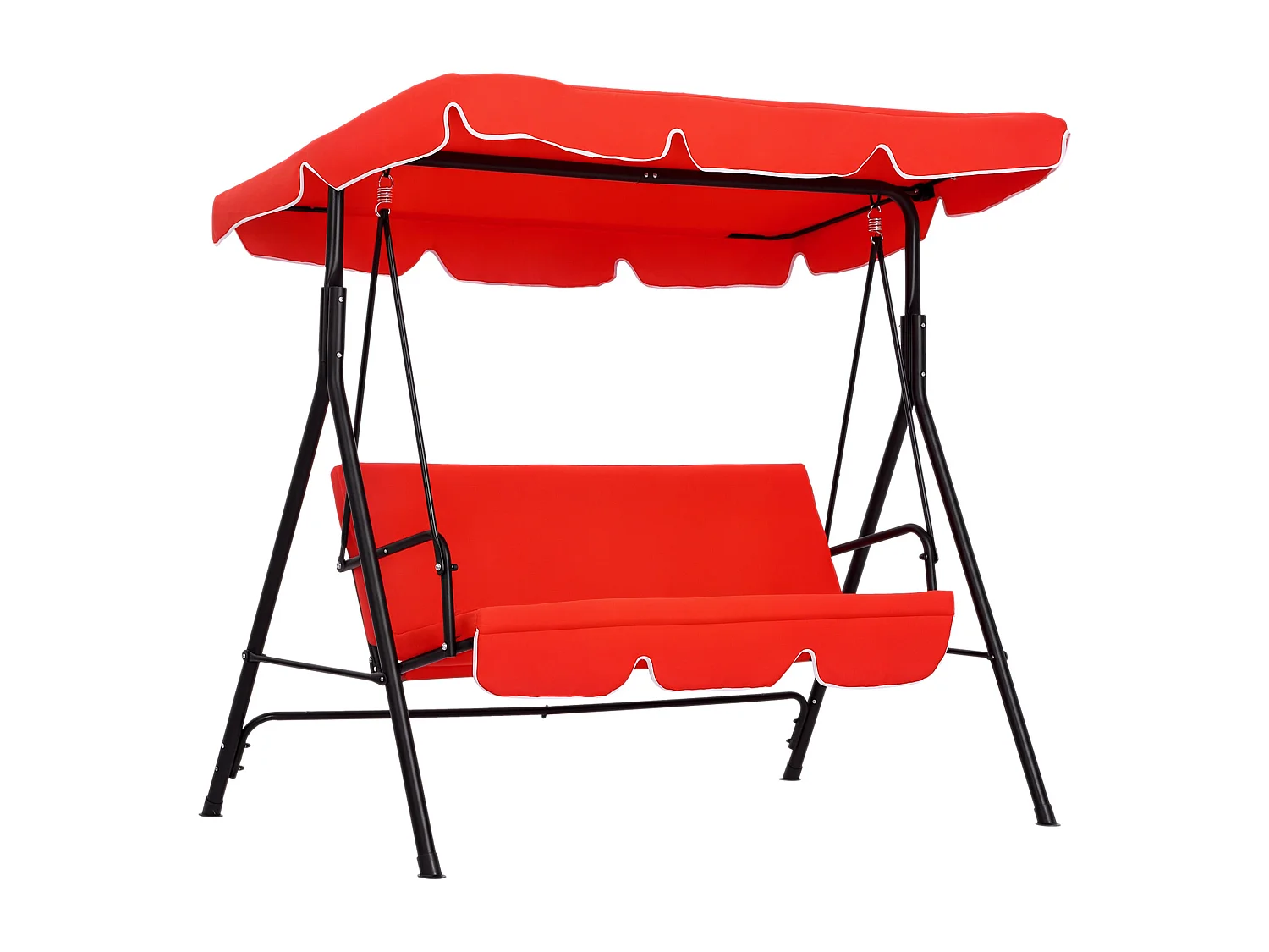 Balancelle de jardin 3 places toit inclinaison réglable coussins assise et dossier 1,72L x 1,1l x 1,52H m acier noir polyester rouge