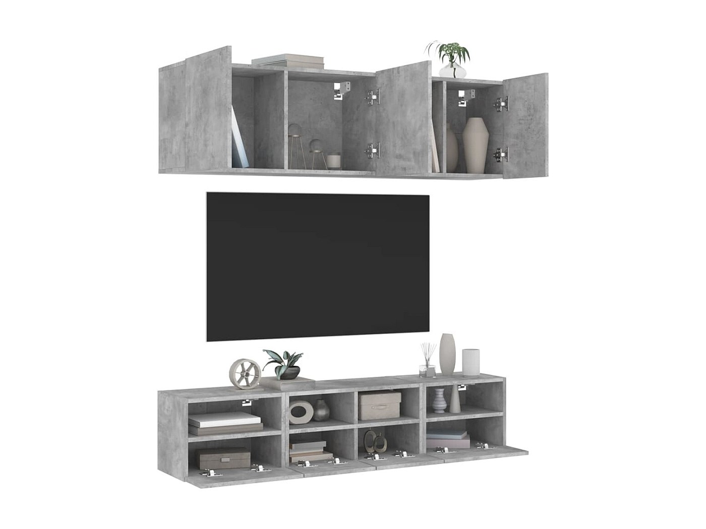 Mobile TV Sospeso SKM - Set 3 Pezzi Grigio Calcestruzzo, 60x30x30 Cm, Per Soggiorno Moderno - Foto 12