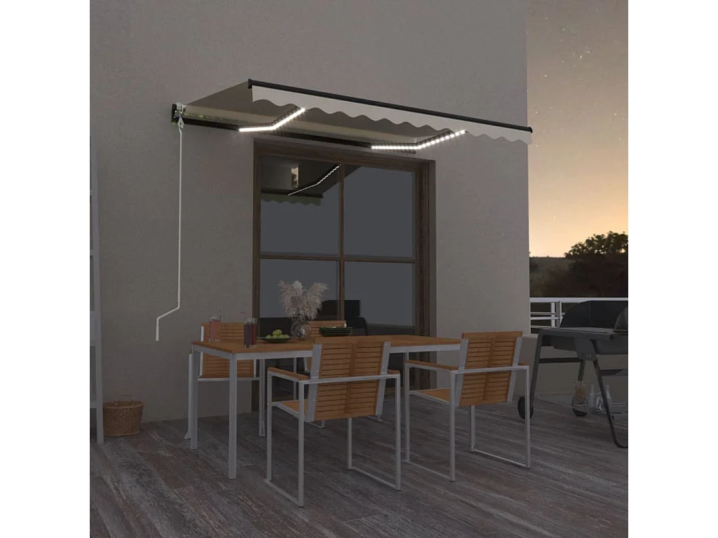 Tenda Automatica con Sensore Vento e LED 350x250 cm Crema FECD883727