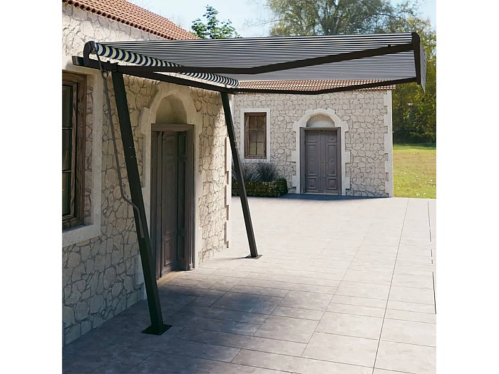 Tenda da sole retrattile manuale con pali 5x3 m blu e bianca | Leroy Merlin