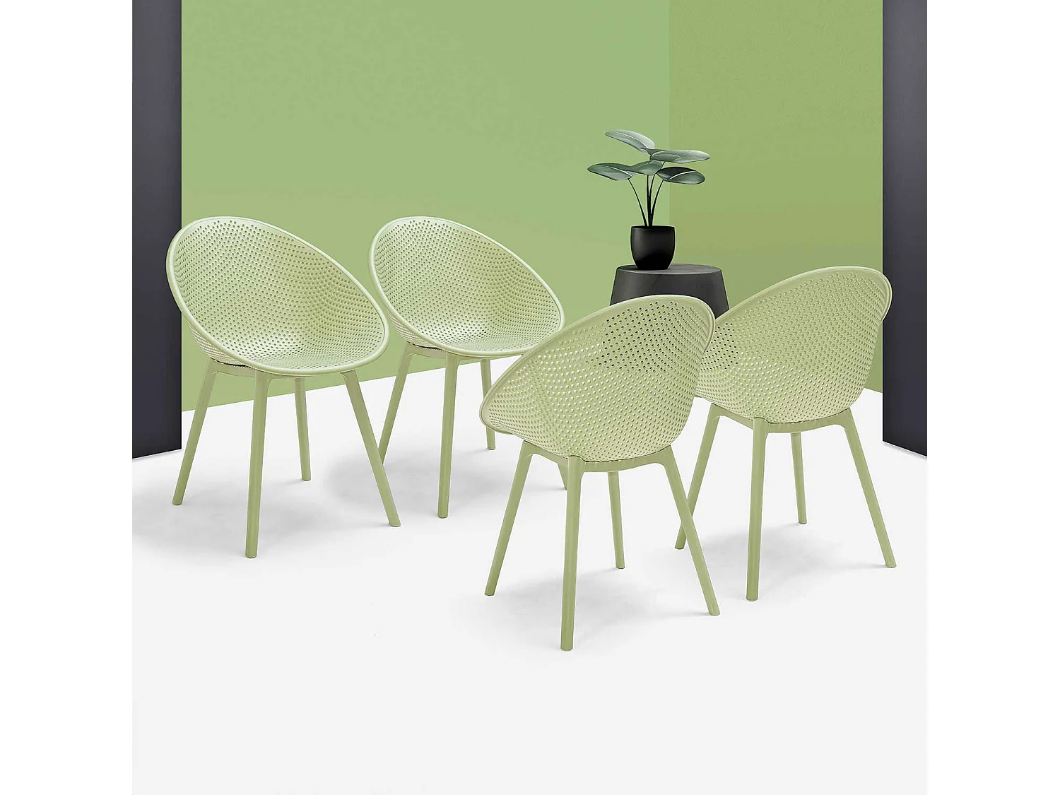 Cuba - Lot de 4 chaises en PP style moderne pour intérieur design - couleur verte
