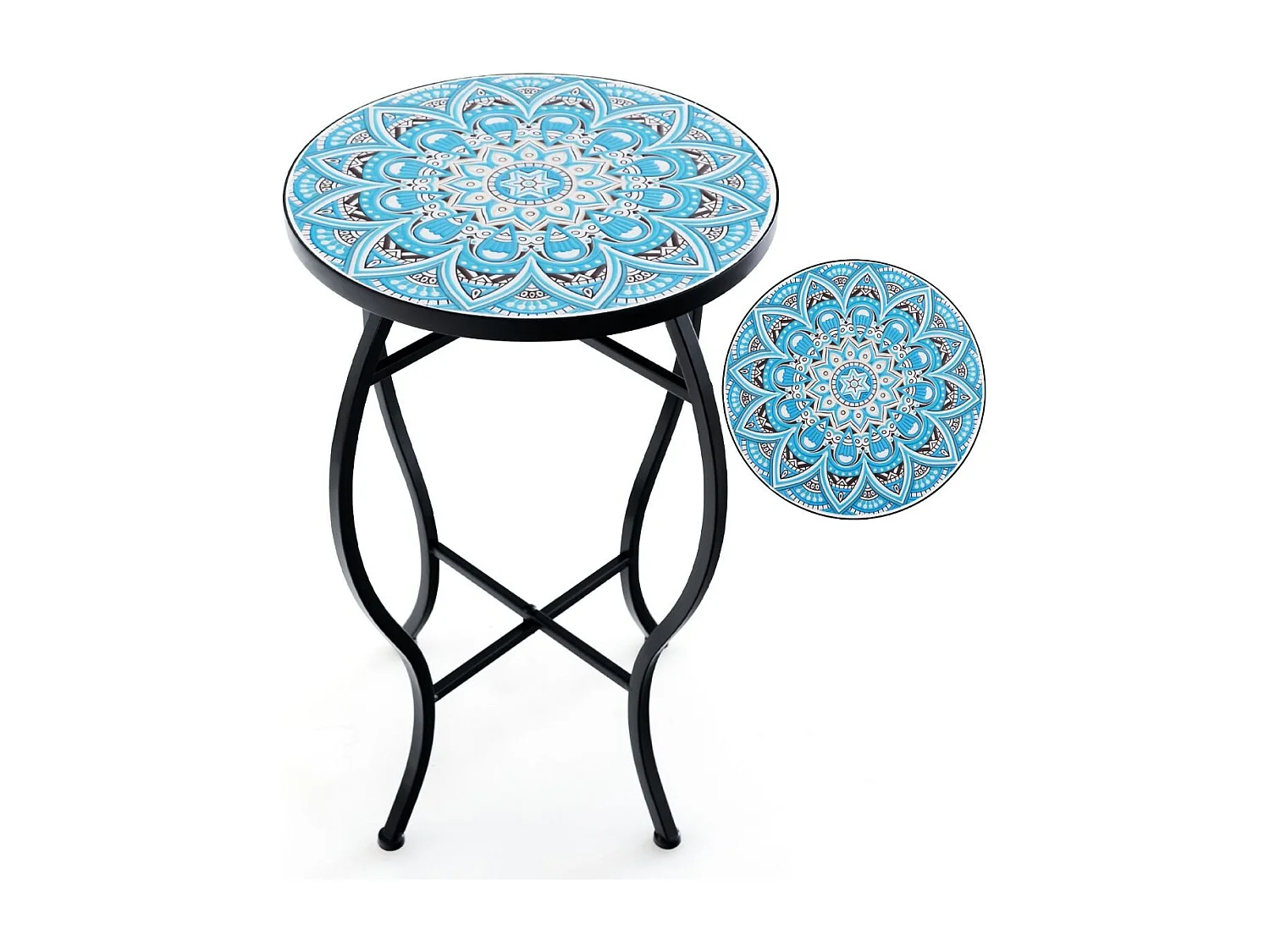 Beistelltisch Mosaiktisch Rund Mosaik Gartentisch Bistrotisch 35 x 55 cm Blau und Schwarz