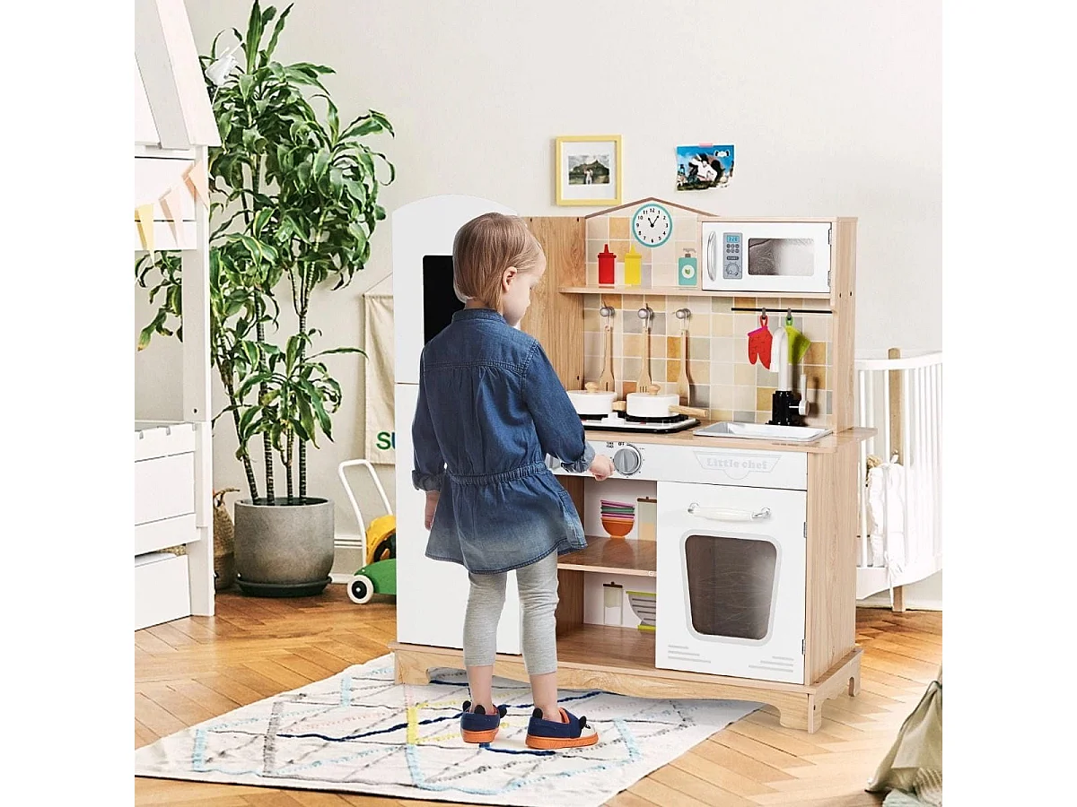 Küchen-Spielset für Kinder Kinderküche aus Holz 81 x 29 x 88,5 cm Weiß + Natur