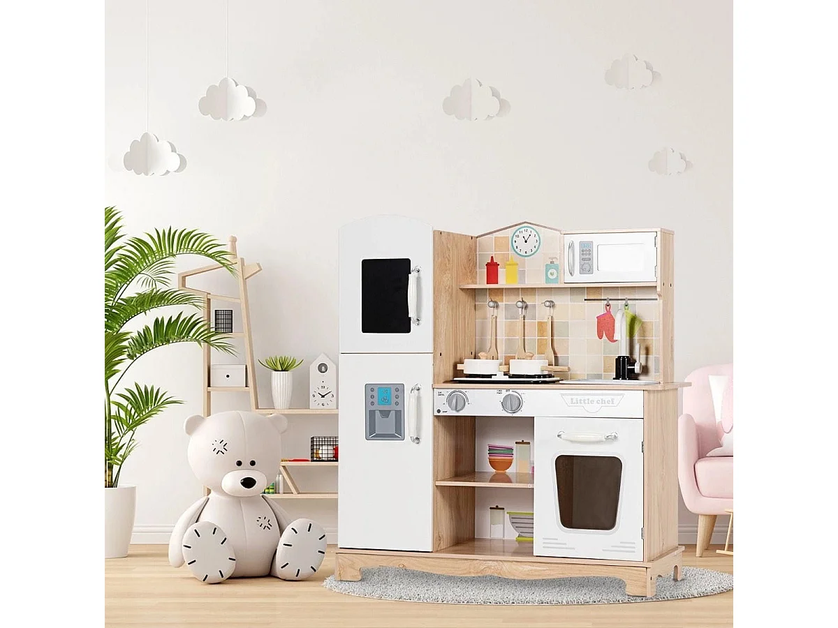 Küchen-Spielset für Kinder Kinderküche aus Holz 81 x 29 x 88,5 cm Weiß + Natur