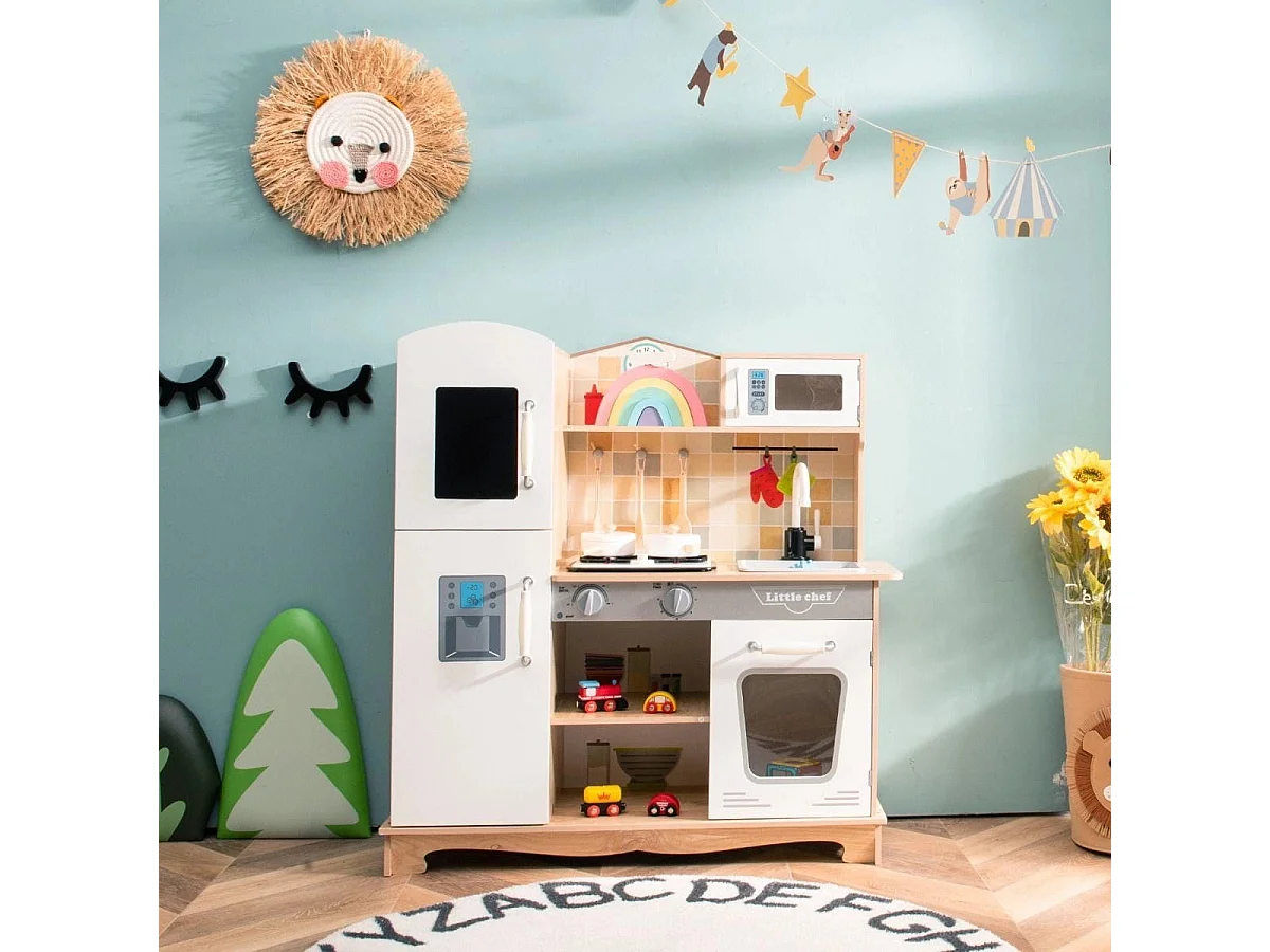 Küchen-Spielset für Kinder Kinderküche aus Holz 81 x 29 x 88,5 cm Weiß + Natur