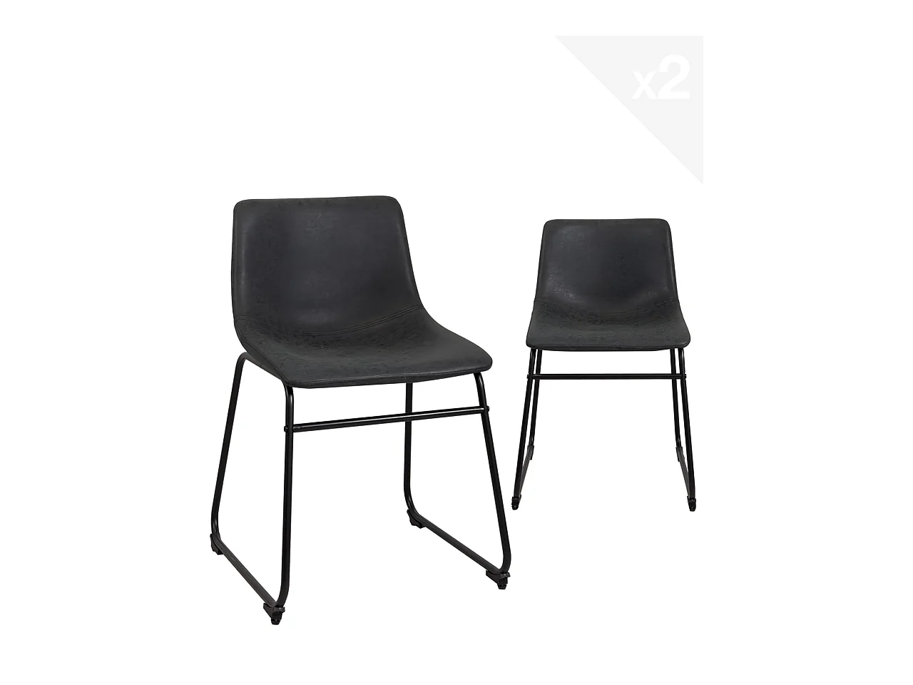 Lot 2 chaises industrielles siège simili cuir effet vintage pieds métal HELIO 47 (noir gris)