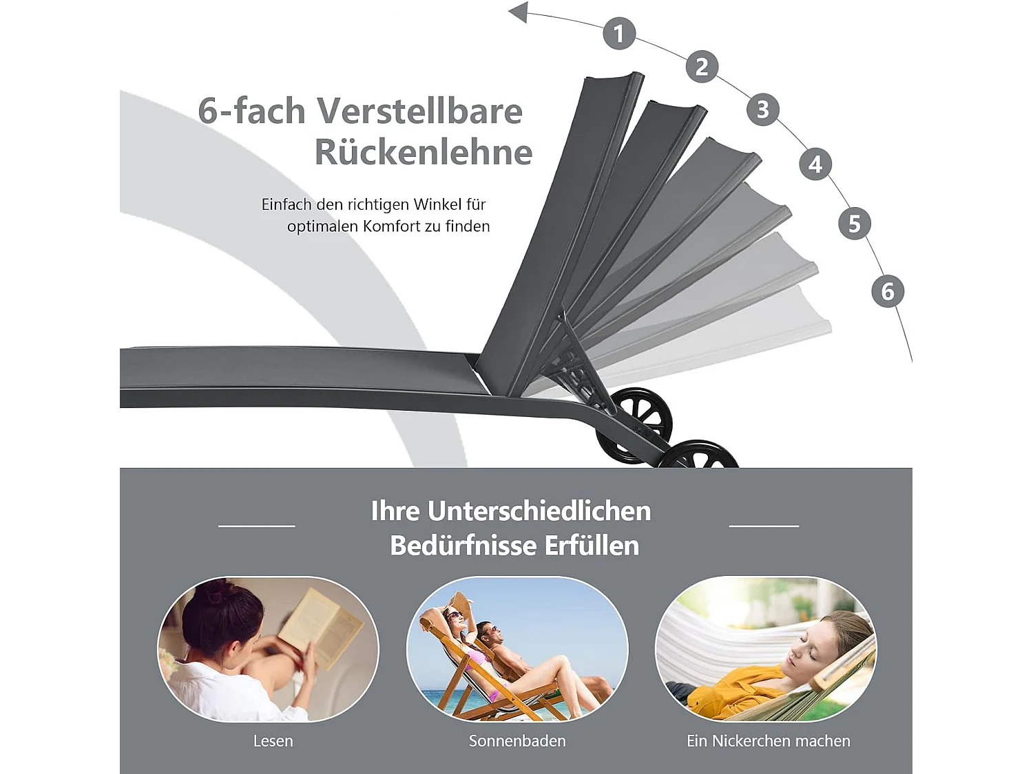 Sonnenliege Liegestuhl mit Rädern