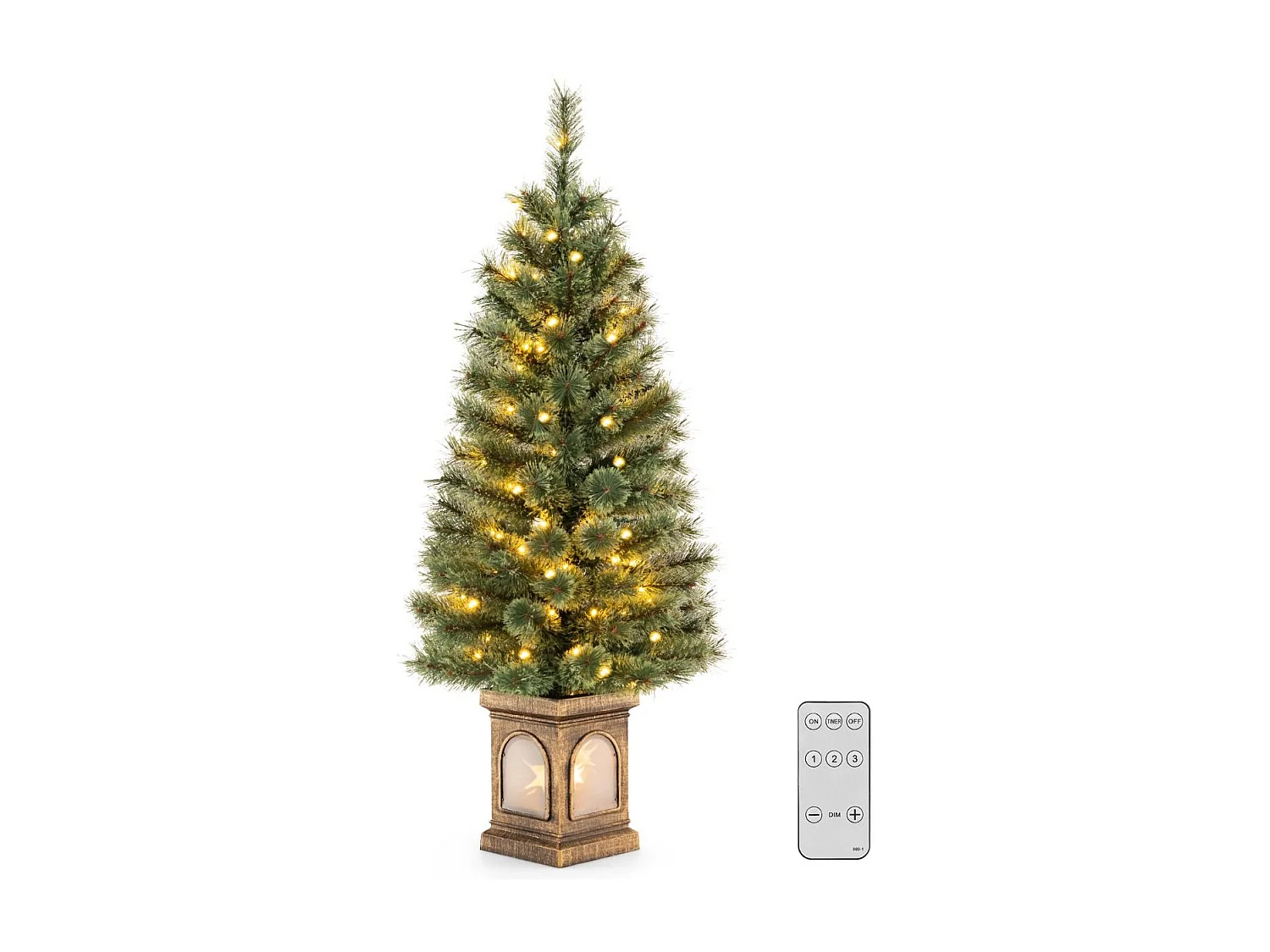 Sapin de Noël Artificiel 120 cm avec Aiguilles de Pin 116 Branches 100 Lumières LED Base Remplie de Ciment 3 Modes Luminosité Réglable Télécommande Minuterie