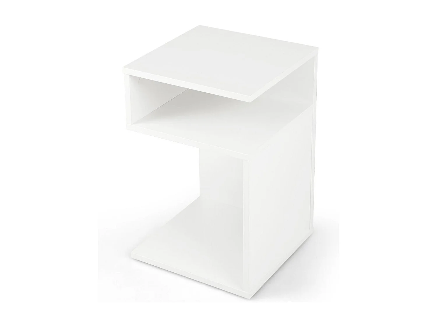 S-förmiger Beistelltisch mit 2 Offenen Fächern Moderner Nachttisch 33 x 33 x 50 cm Weiß