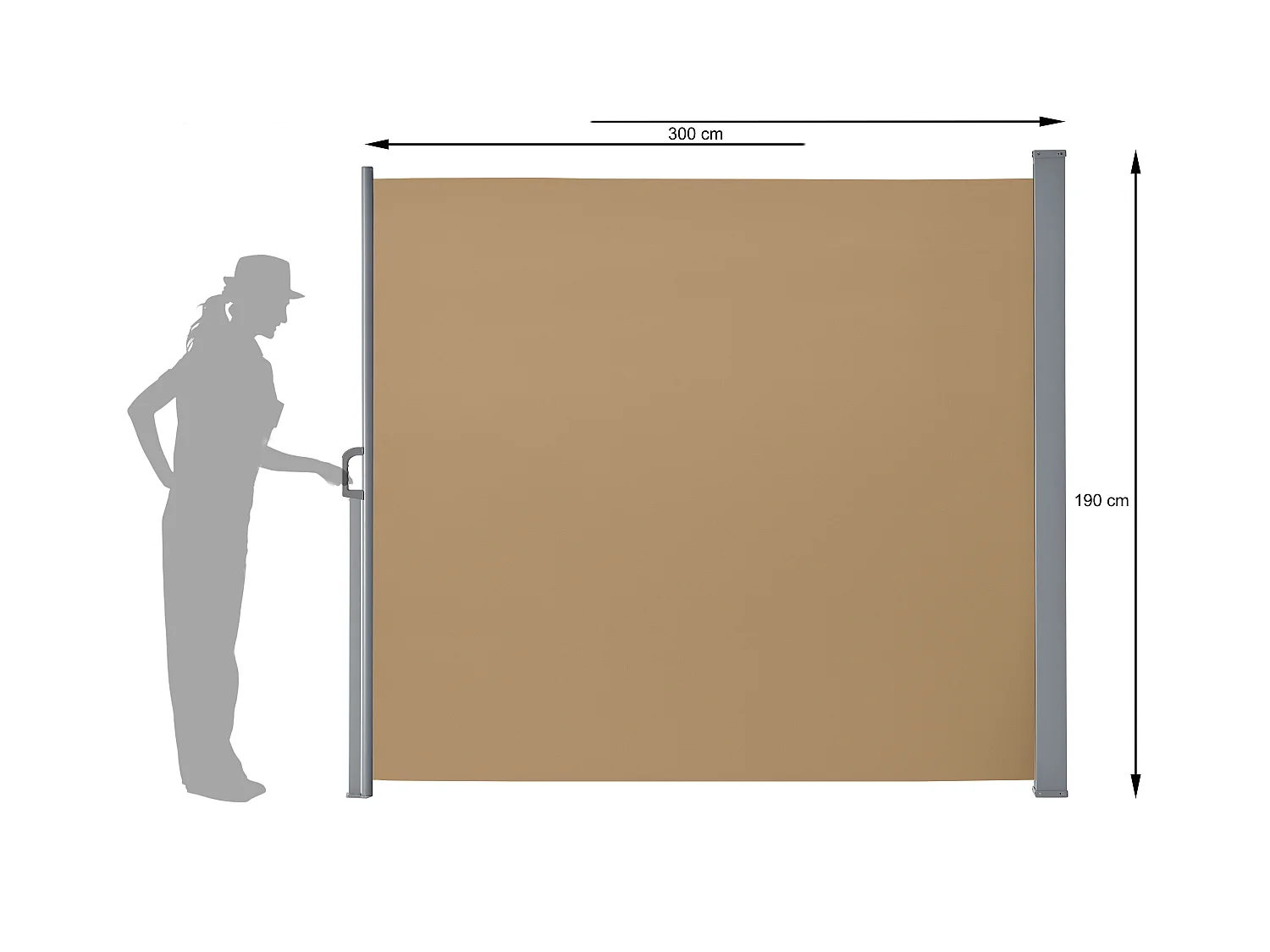 Brise-vent extensible - 190 x 300 cm - taupe