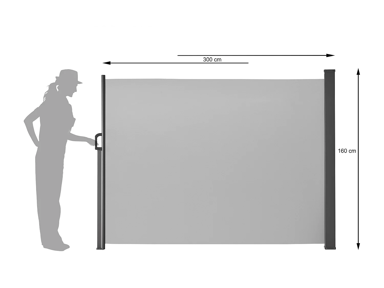 Uittrekbaar windscherm - 160 x 300 cm - lichtgrijs