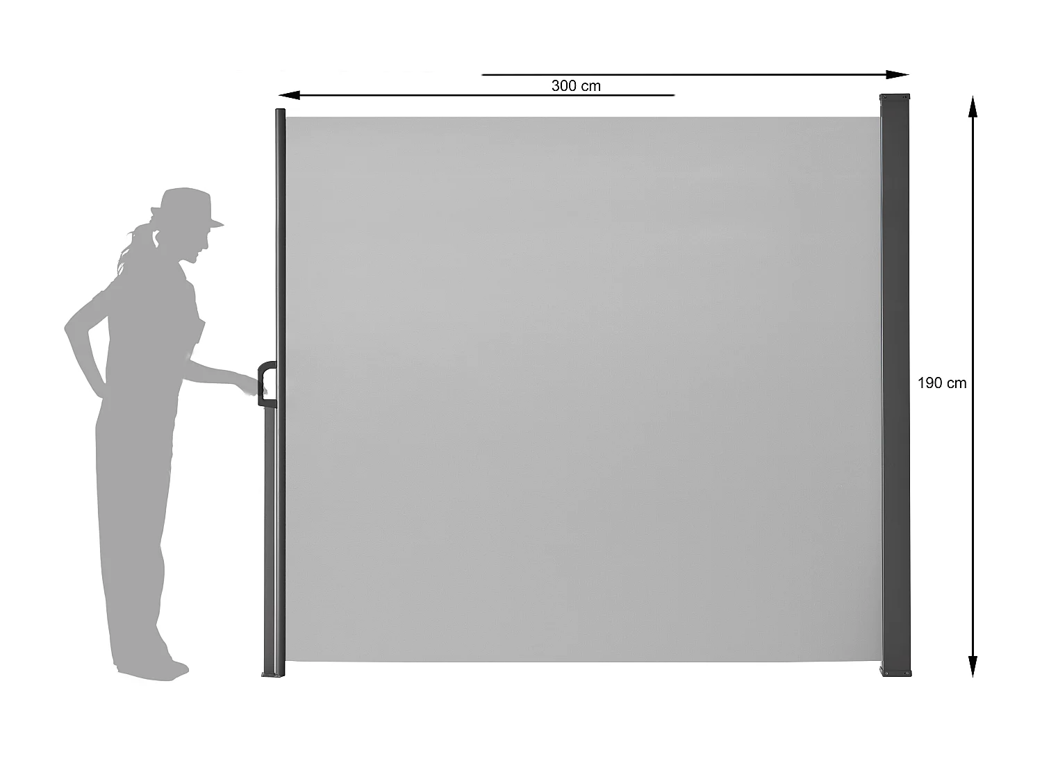 Brise-vent extensible - 190 x 300 cm - gris clair
