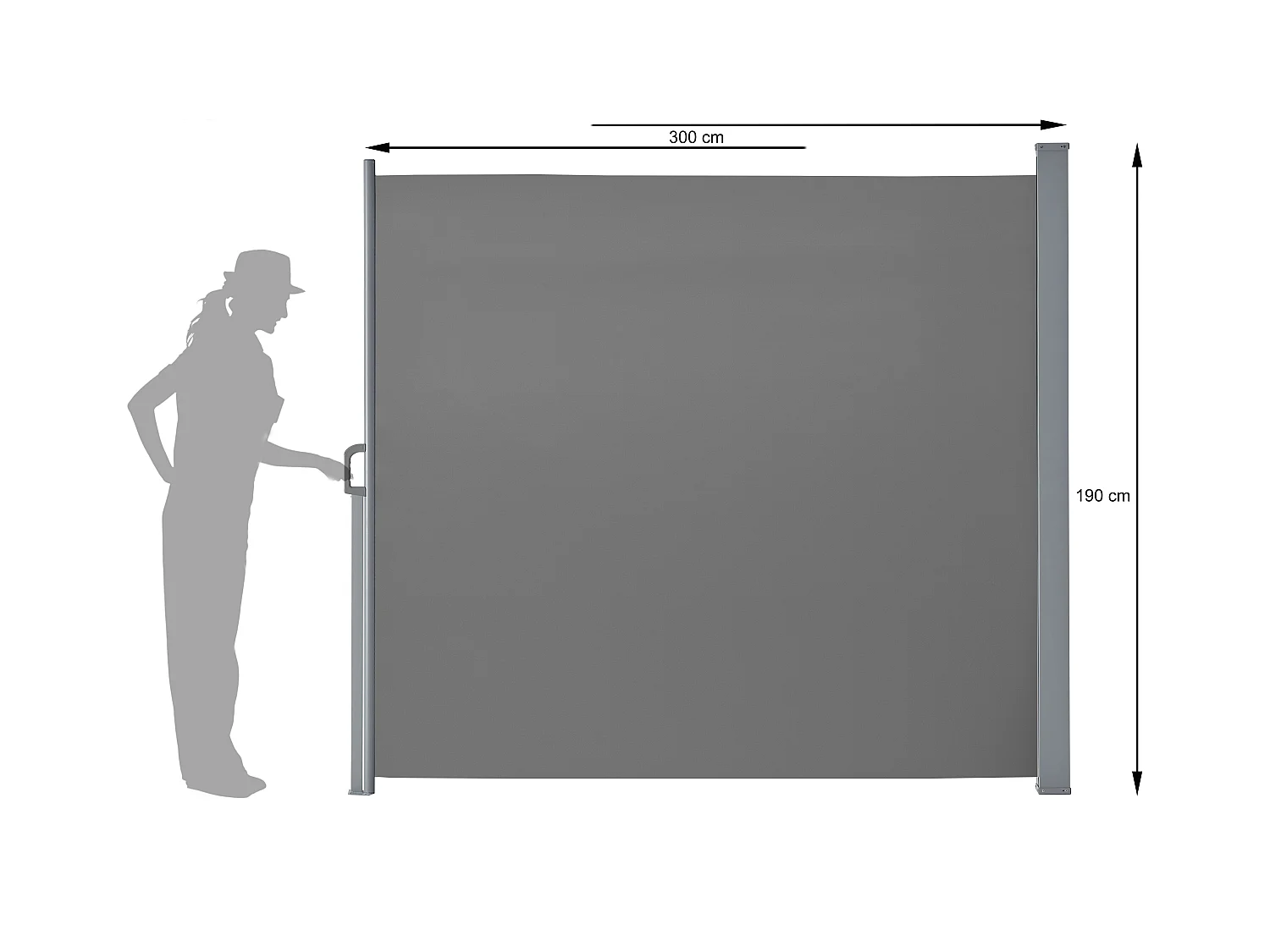 Brise-vent extensible - 190 x 300 cm - anthracite